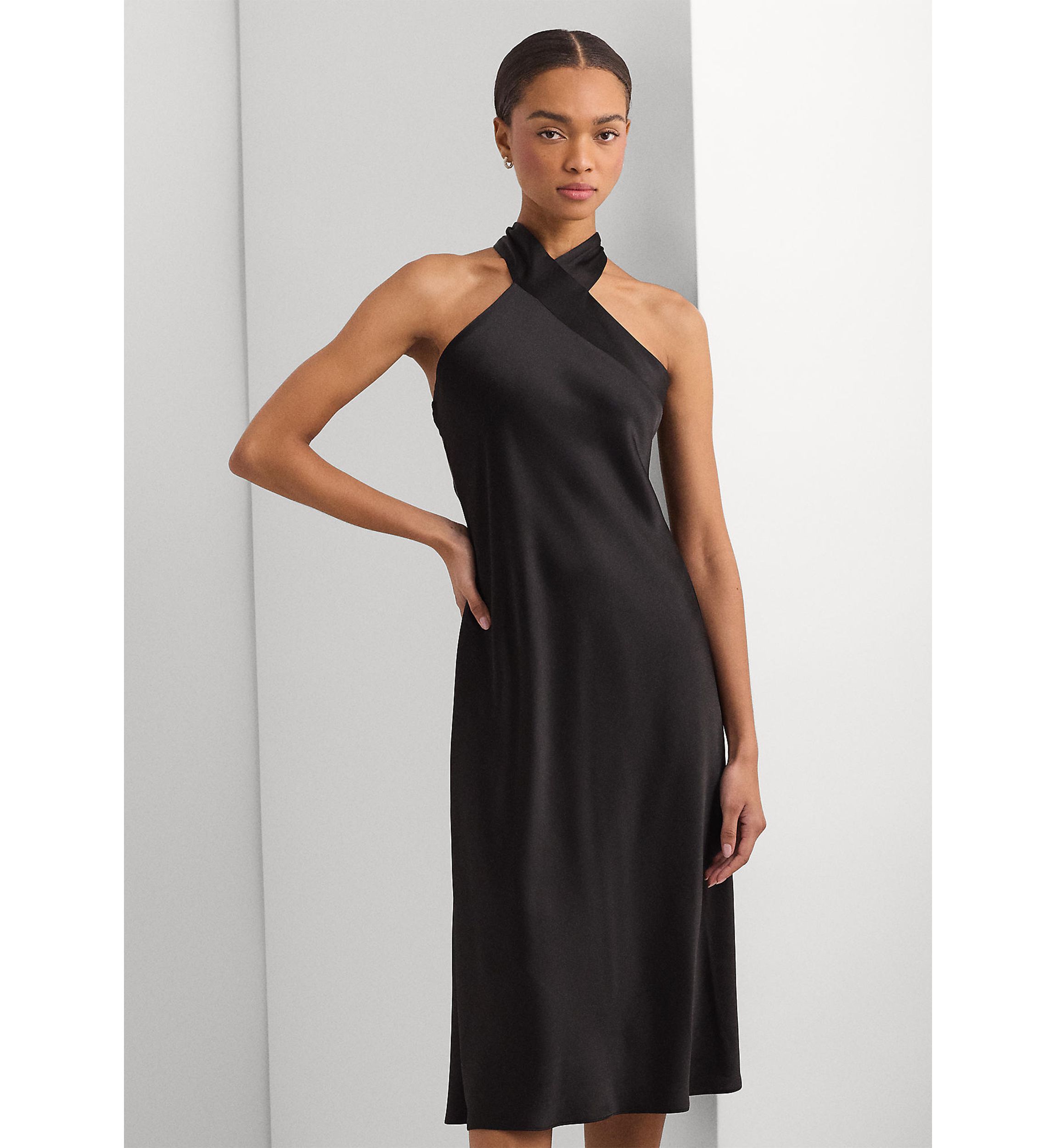 Womens Satin Charmeuse Halter Cocktail Dress