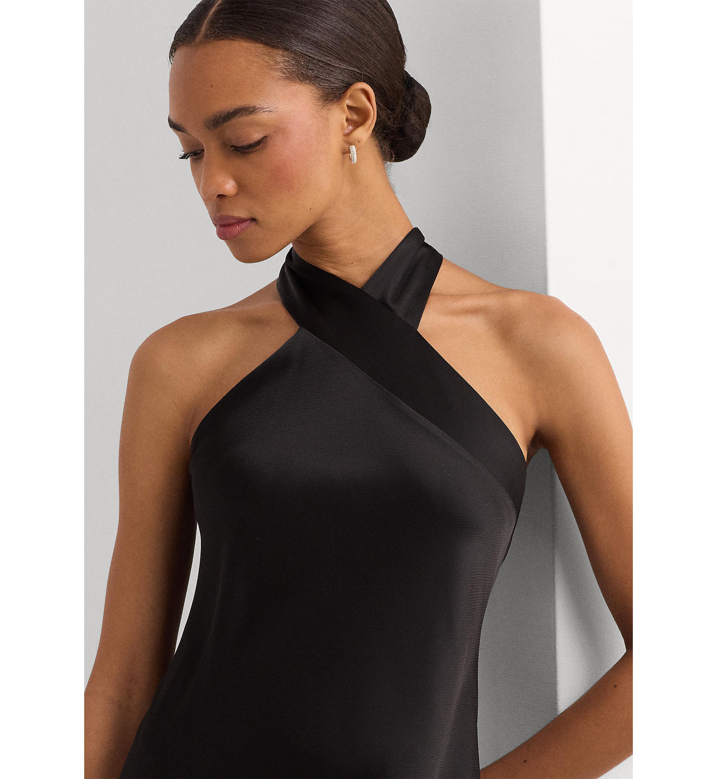 Womens Satin Charmeuse Halter Cocktail Dress