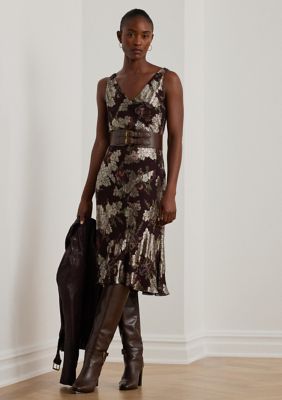 Lauren Ralph Lauren Women's Floral Metallic Jacquard V-Neck