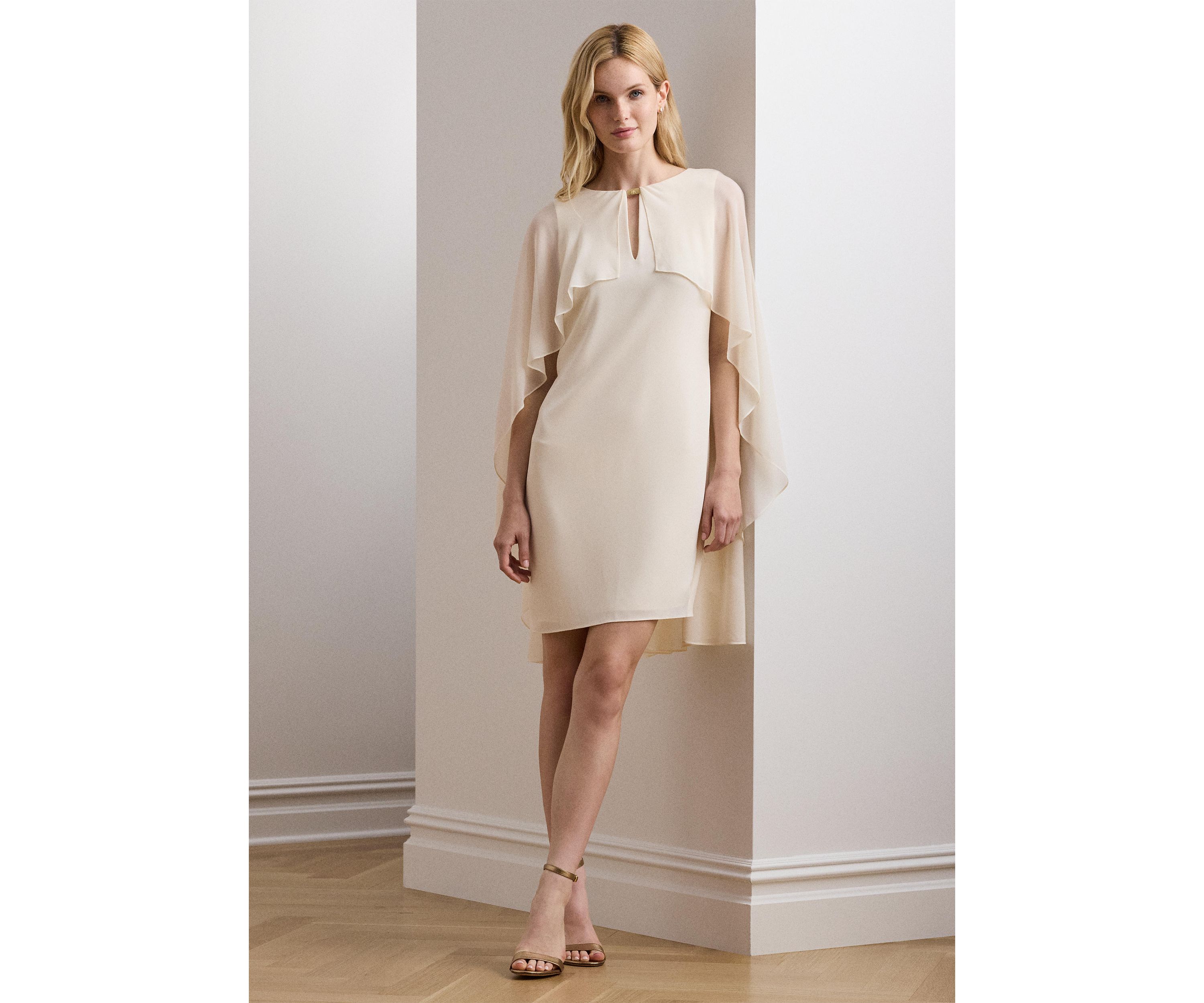 Womens Cape Georgette Cocktail Dress