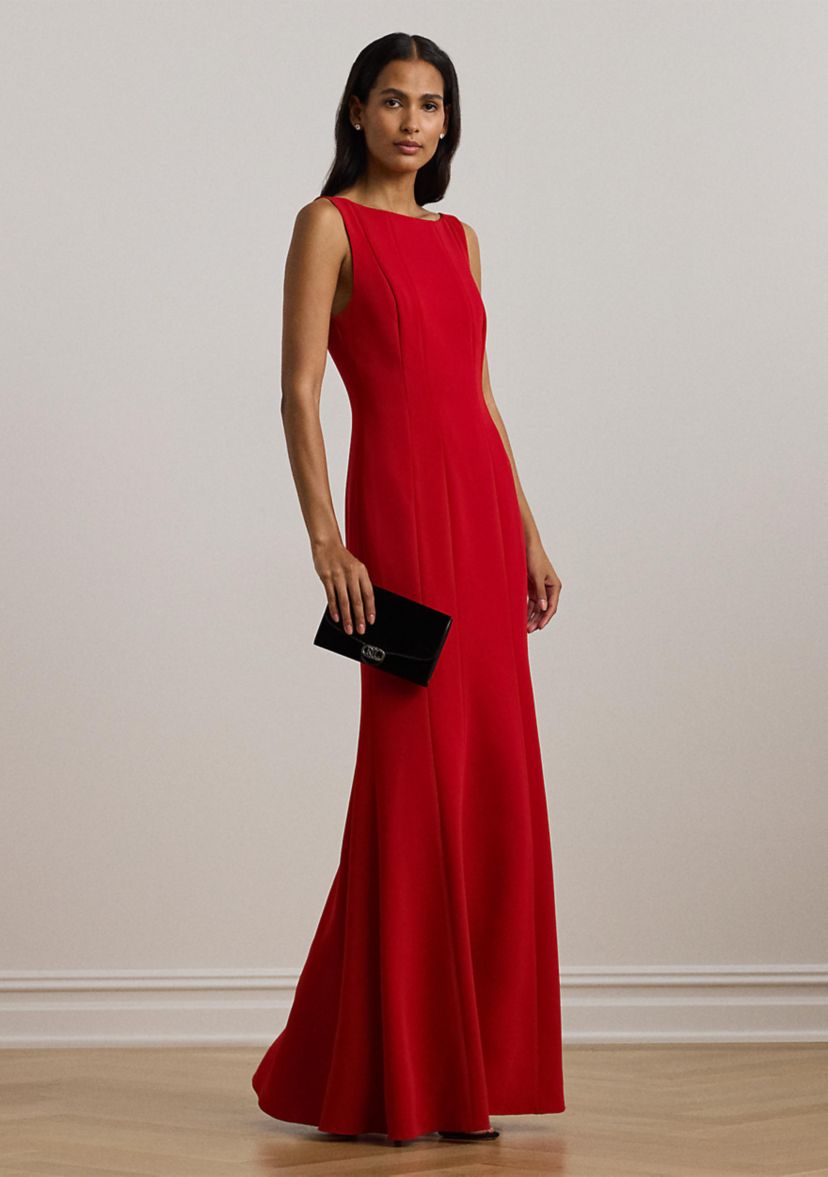 Womens Double-Faced Crepe Boat Neck Gown