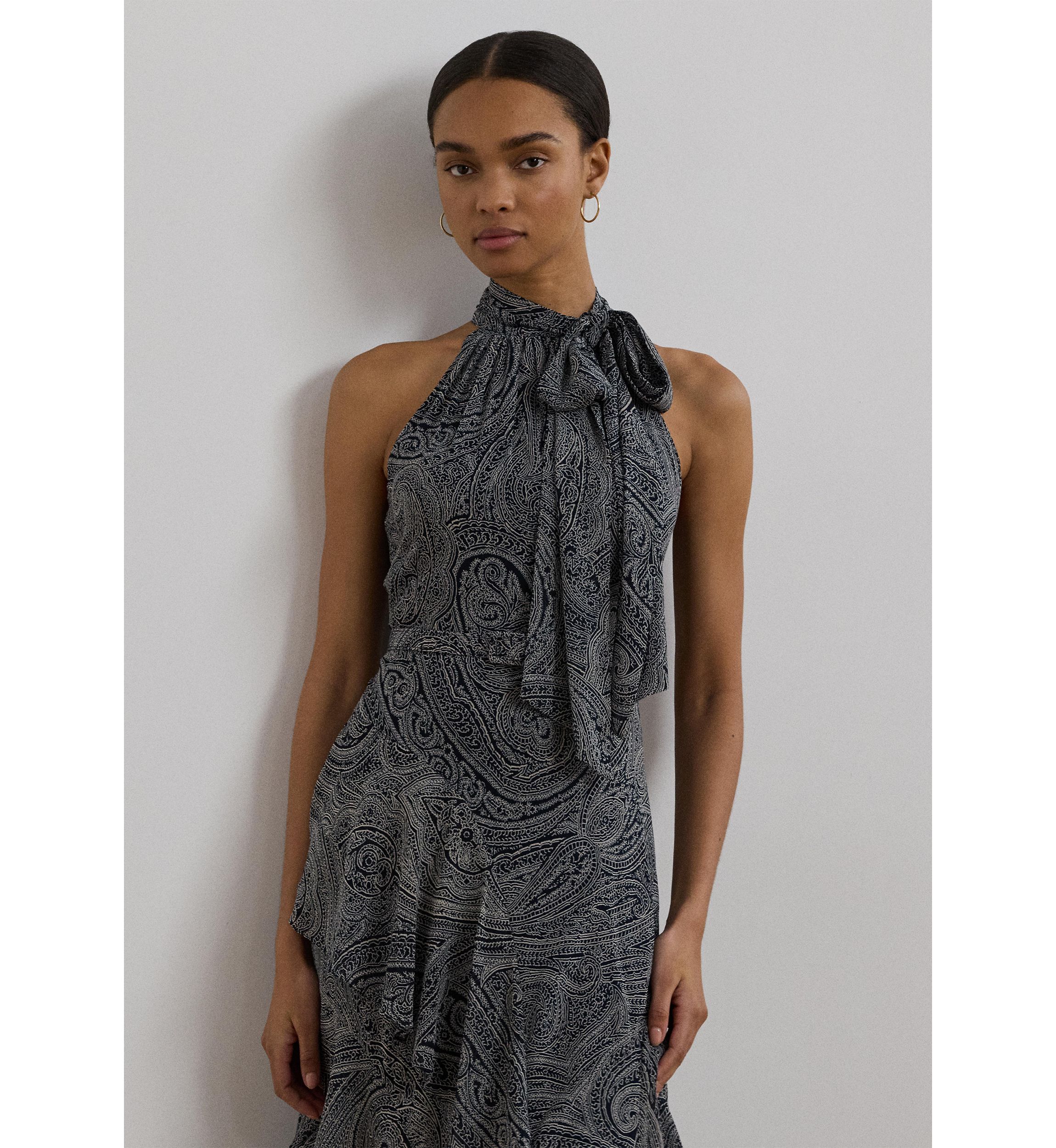 Paisley Belted Georgette Tiered Gown
