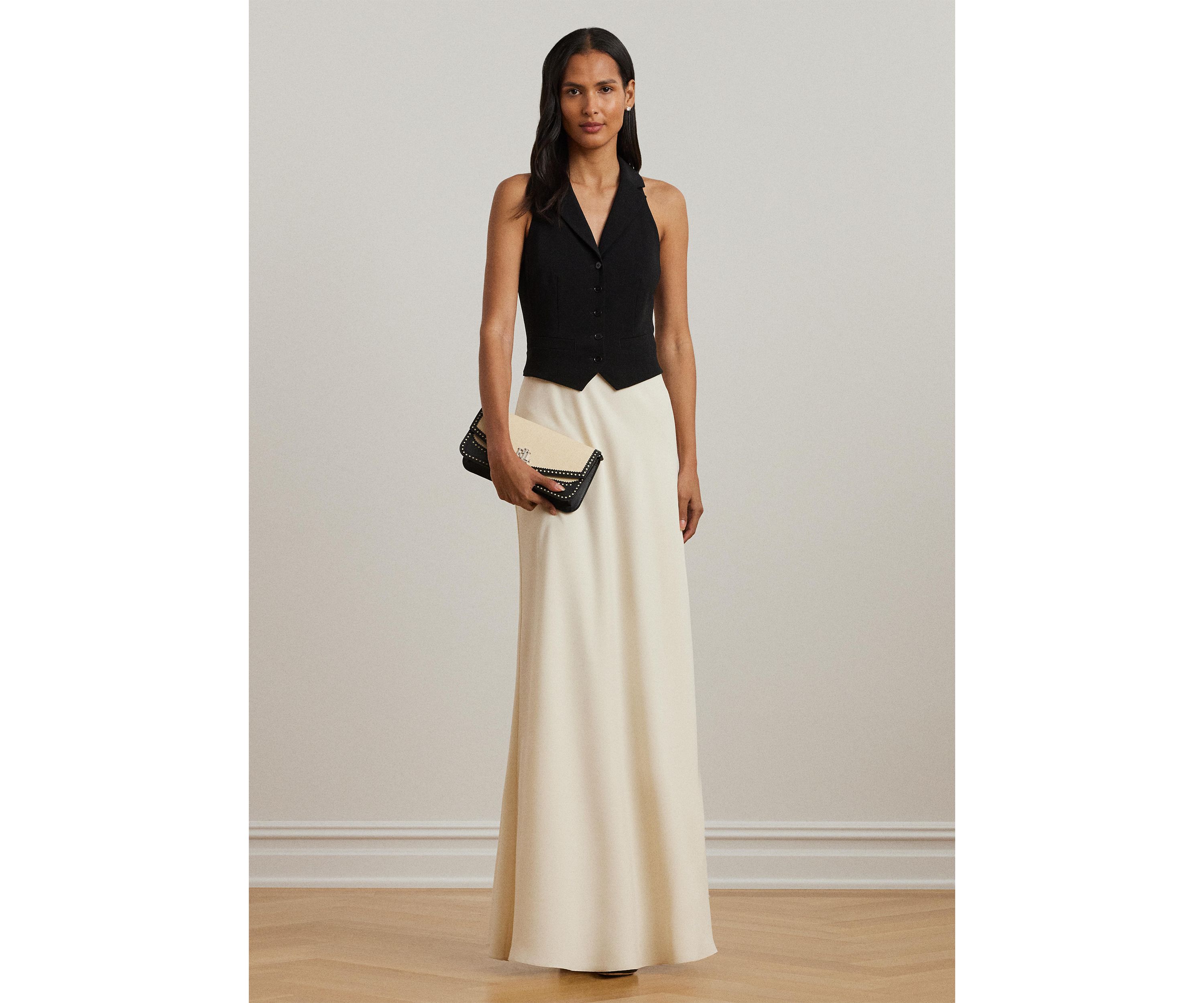 Womens Two-Tone Crepe Sleeveless Gown