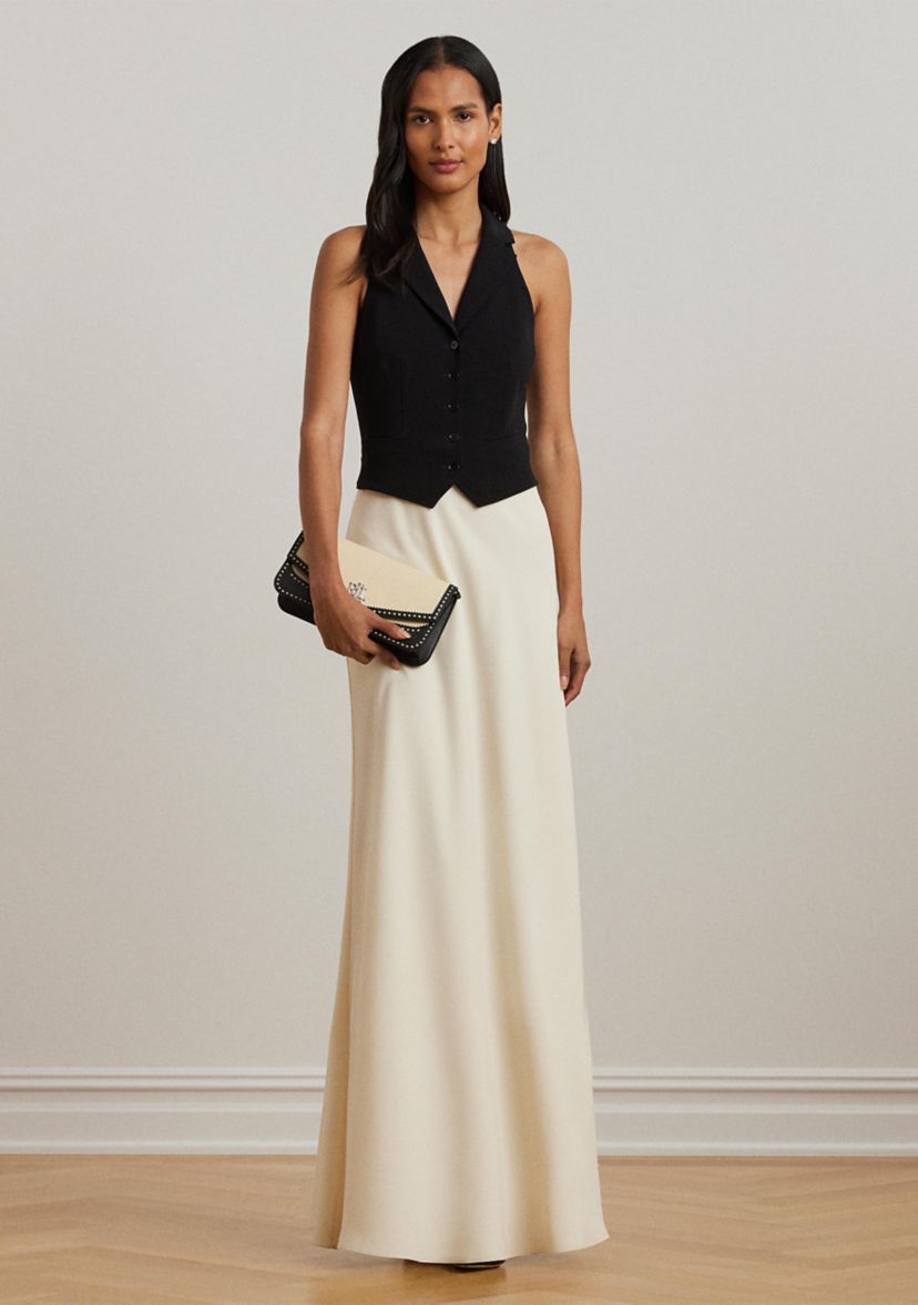 Womens Two-Tone Crepe Sleeveless Gown