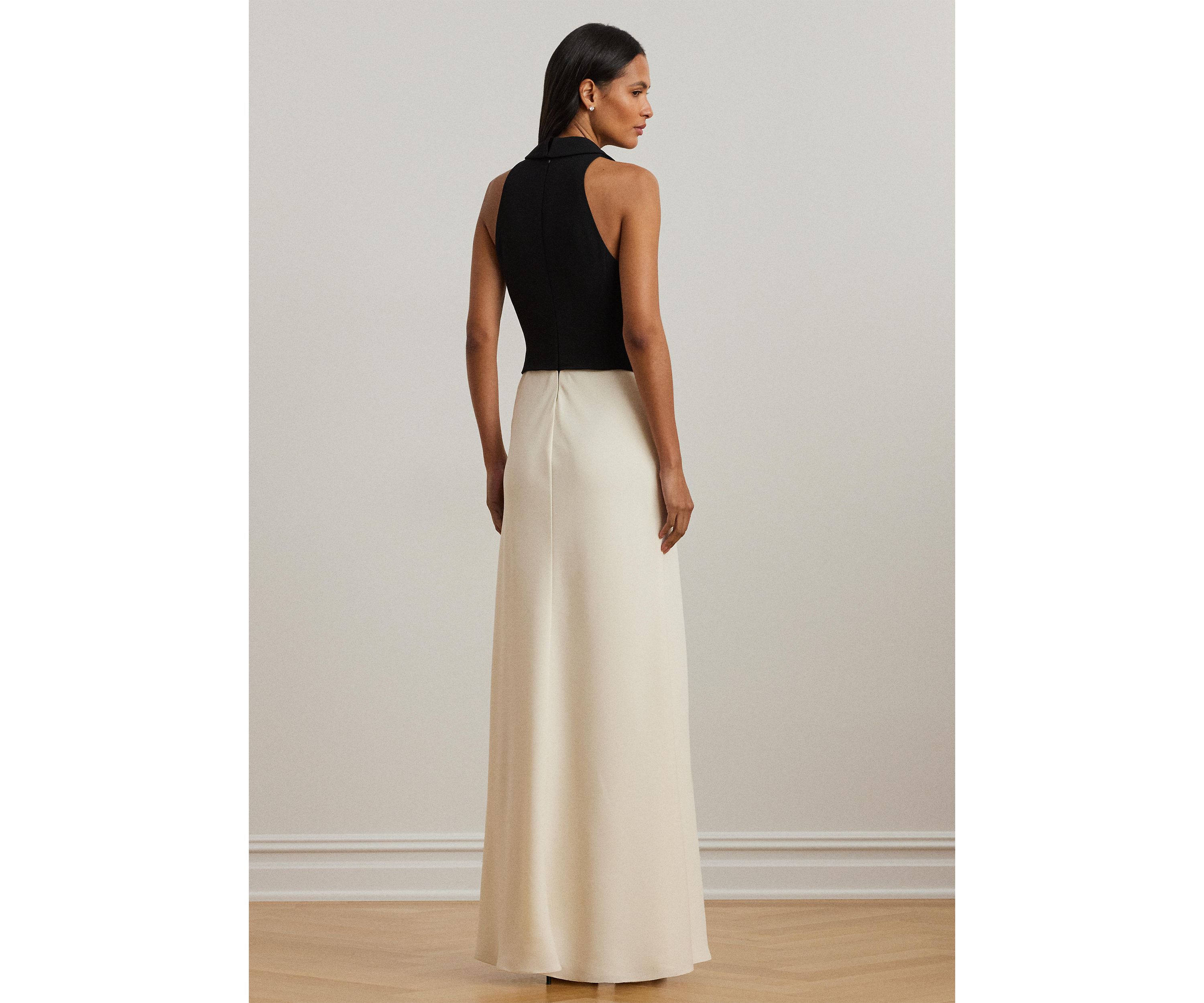 Womens Two-Tone Crepe Sleeveless Gown