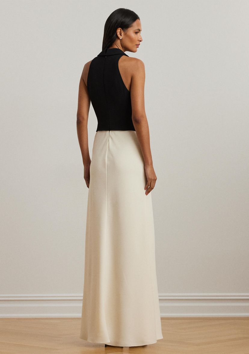 Womens Two-Tone Crepe Sleeveless Gown
