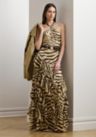 Zebra Print Ruffle Trim Georgette Gown