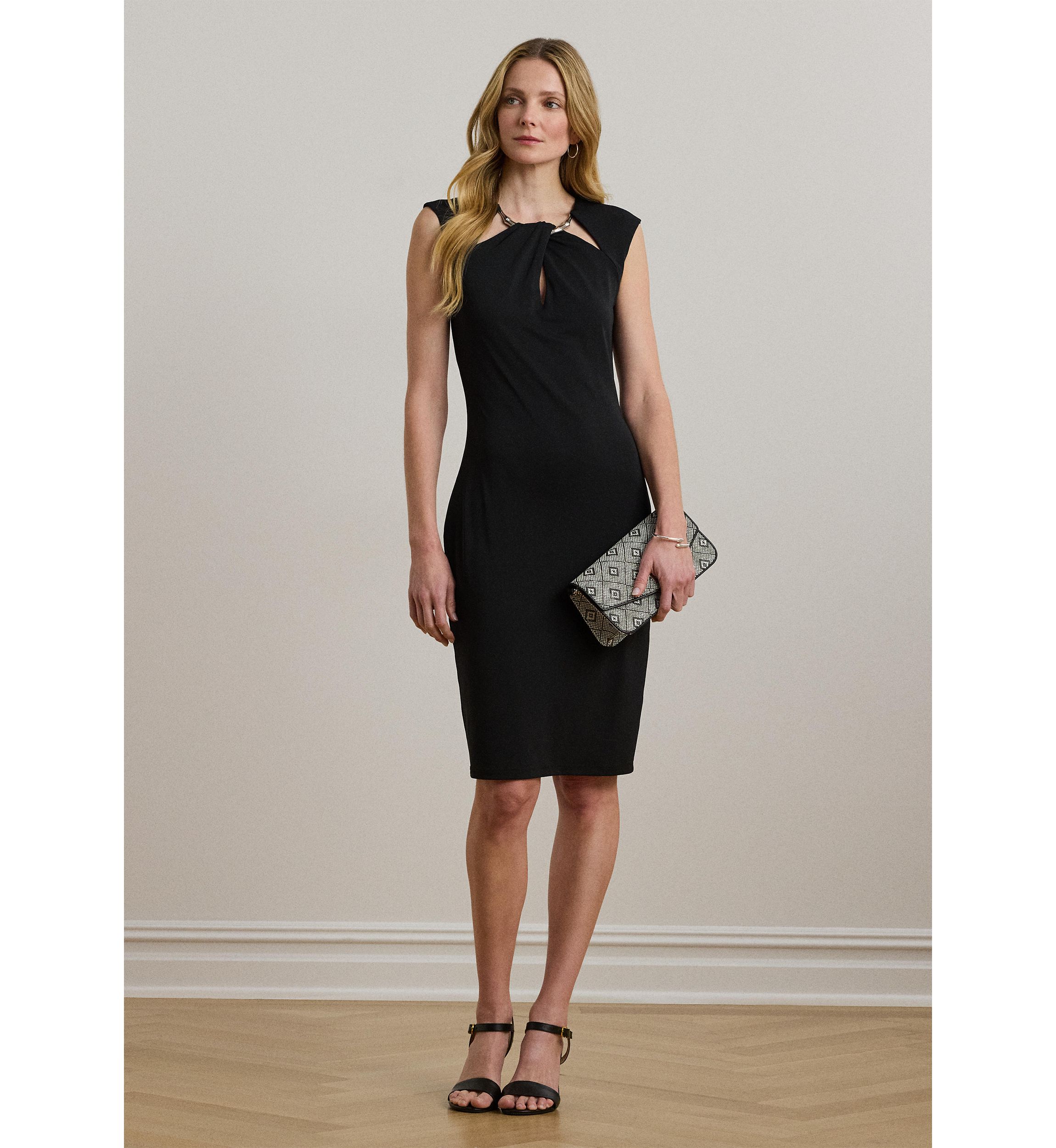 ralph lauren black cocktail dress NEW NWT LAUREN Ralph Lauren black cocktail dress long sleeve stretchy 10 M  MED