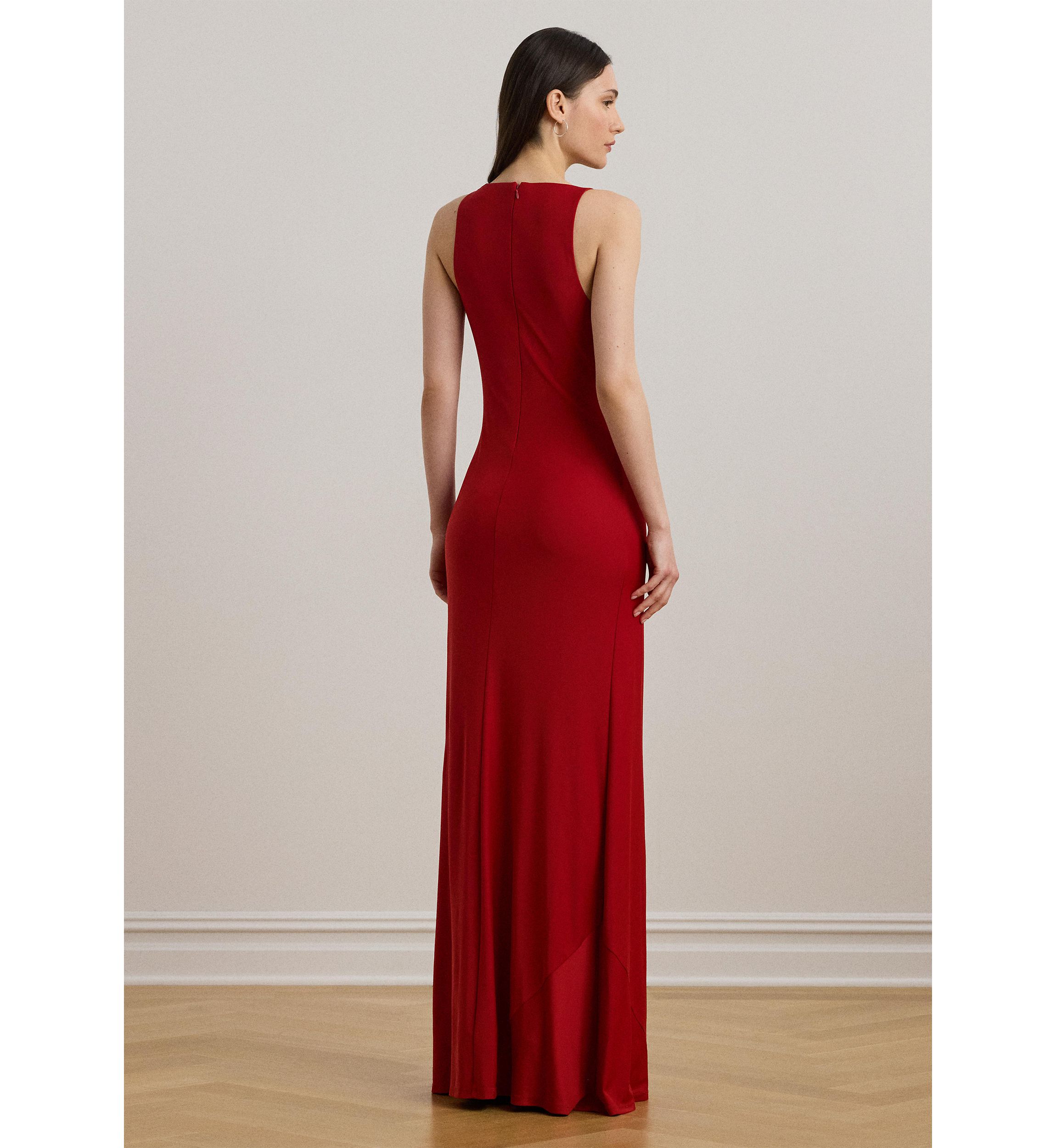Ring Trim Jersey Cowl Neck Gown