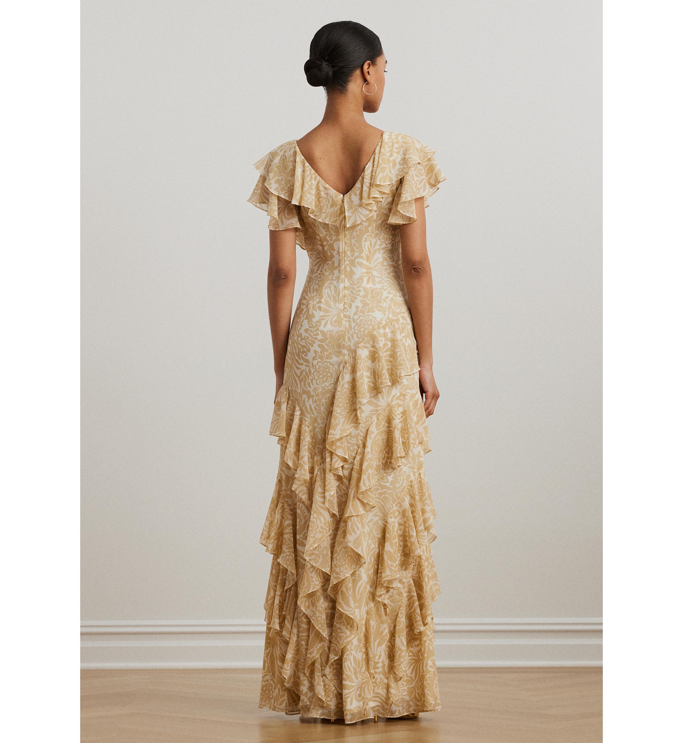 Floral Ruffle Trim Georgette Gown