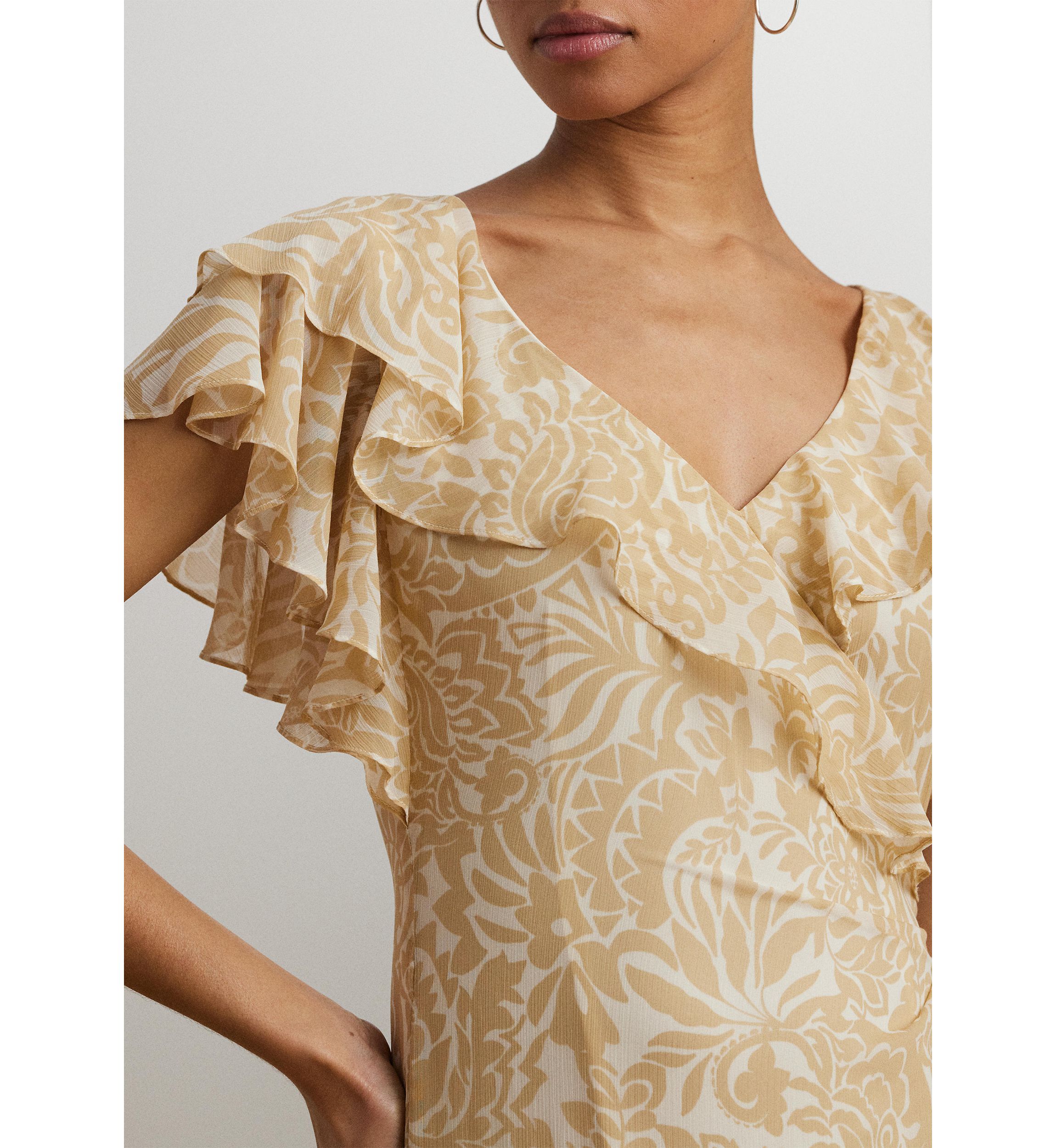 Floral Ruffle Trim Georgette Gown