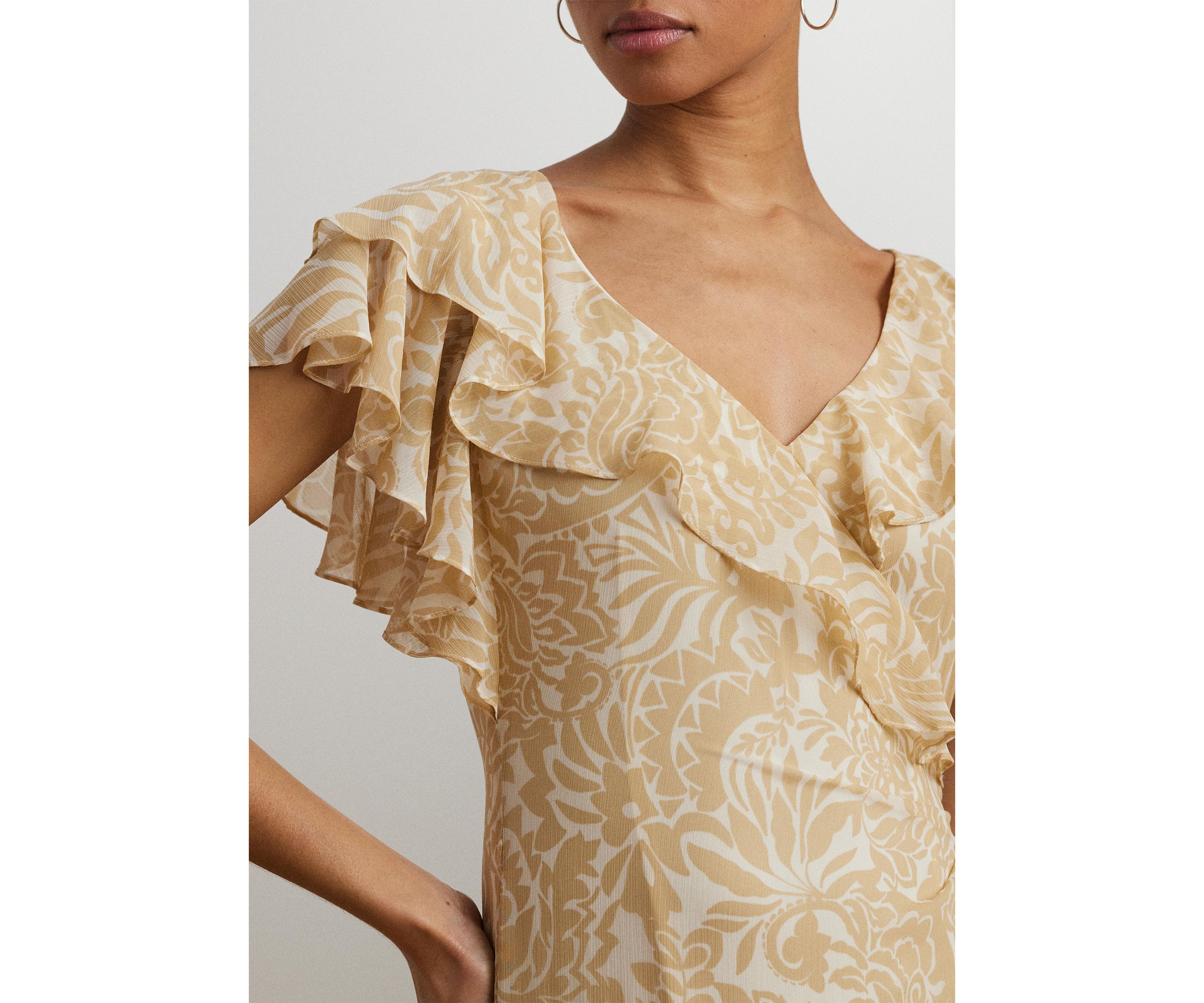 Floral Ruffle Trim Georgette Gown