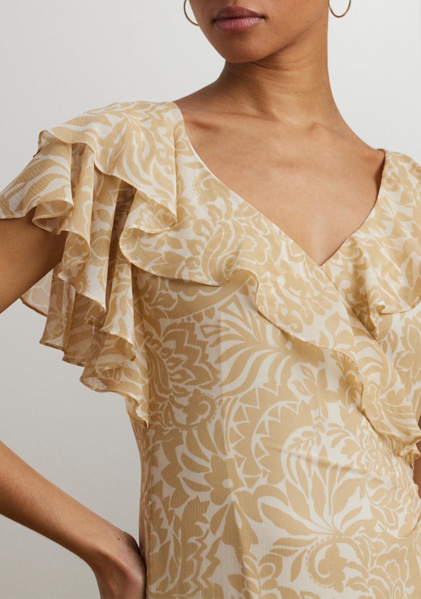 Floral Ruffle Trim Georgette Gown