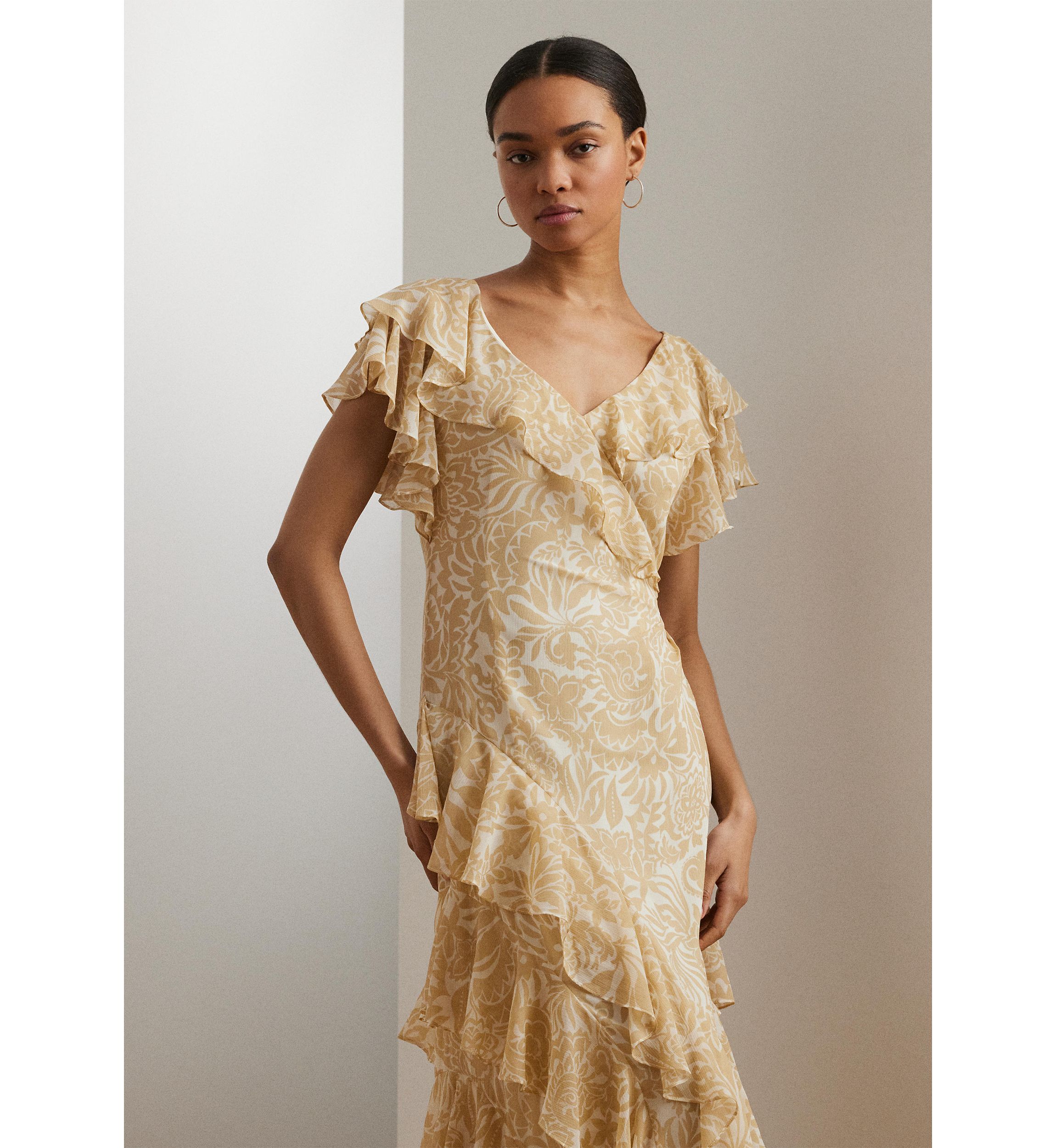 Floral Ruffle Trim Georgette Gown