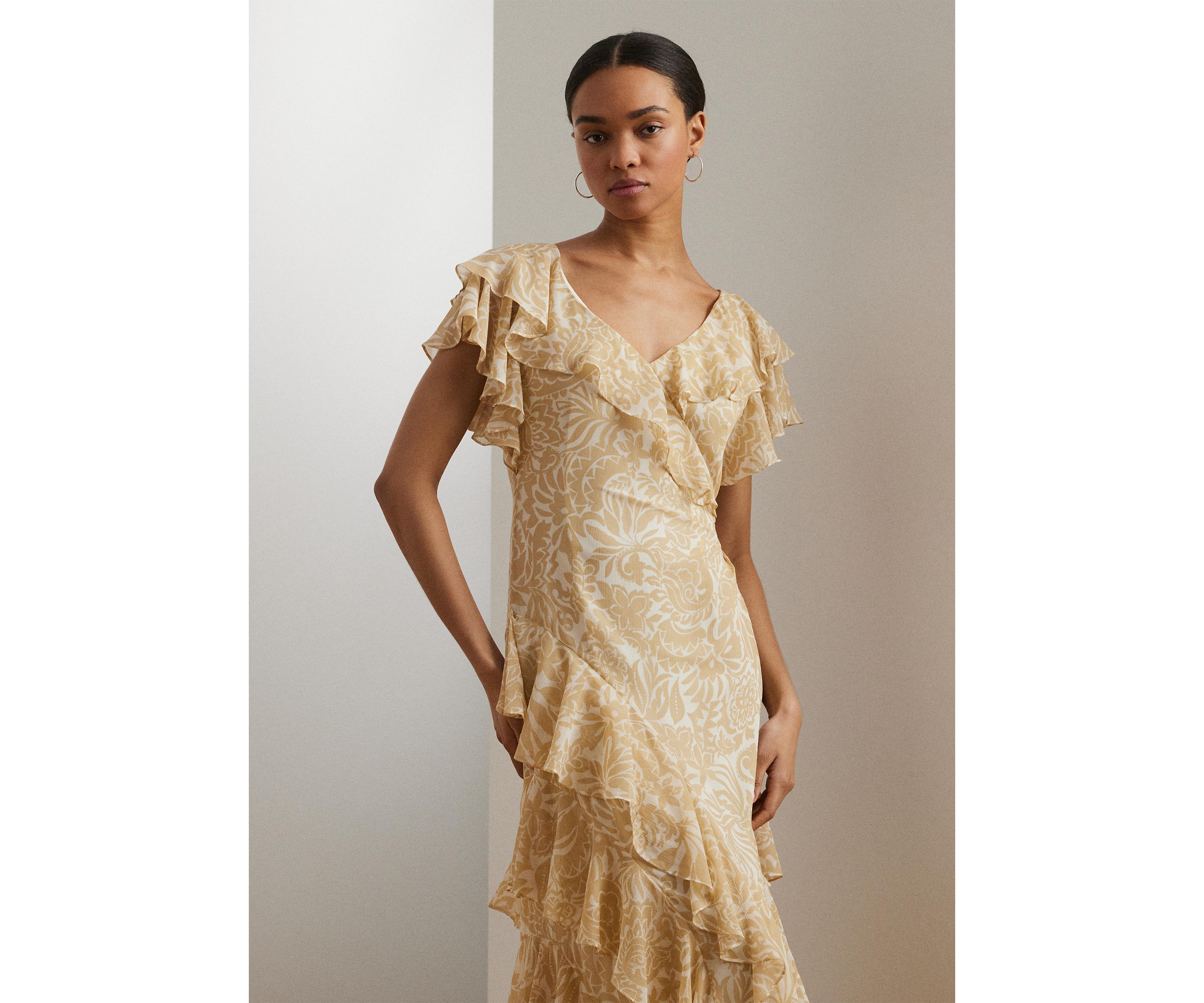 Floral Ruffle Trim Georgette Gown