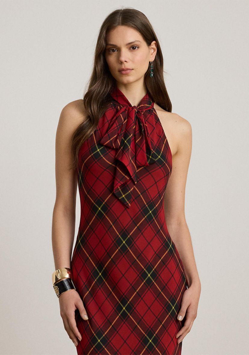 Lauren Ralph Lauren Women's Plaid Georgette Tiered Tie-Neck Gown | Belk