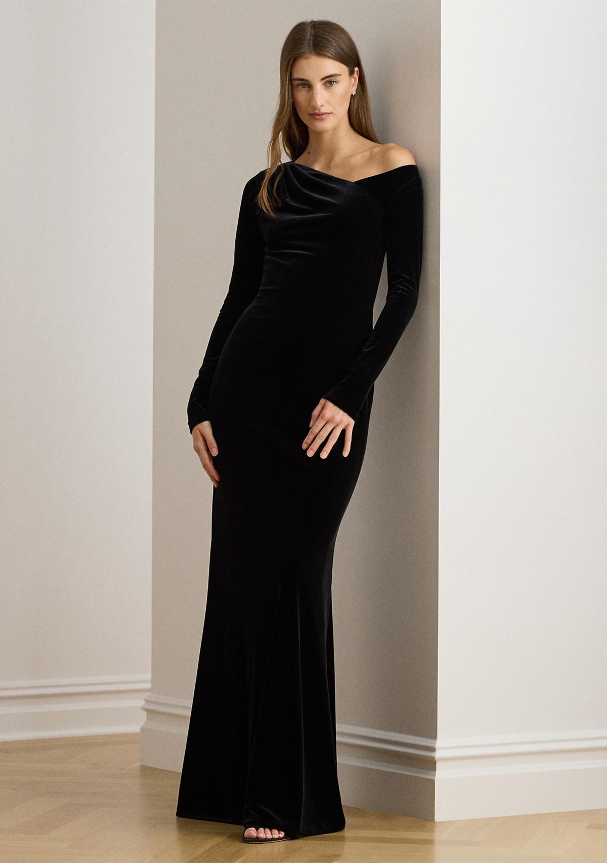 Womens Velvet Asymmetrical Gown