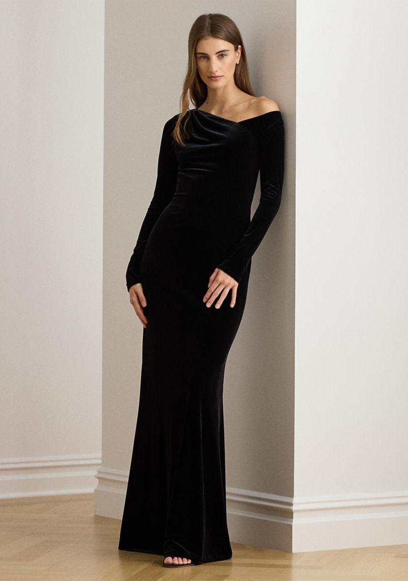 Womens Velvet Asymmetrical Gown