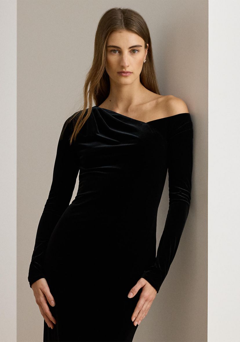 Womens Velvet Asymmetrical Gown
