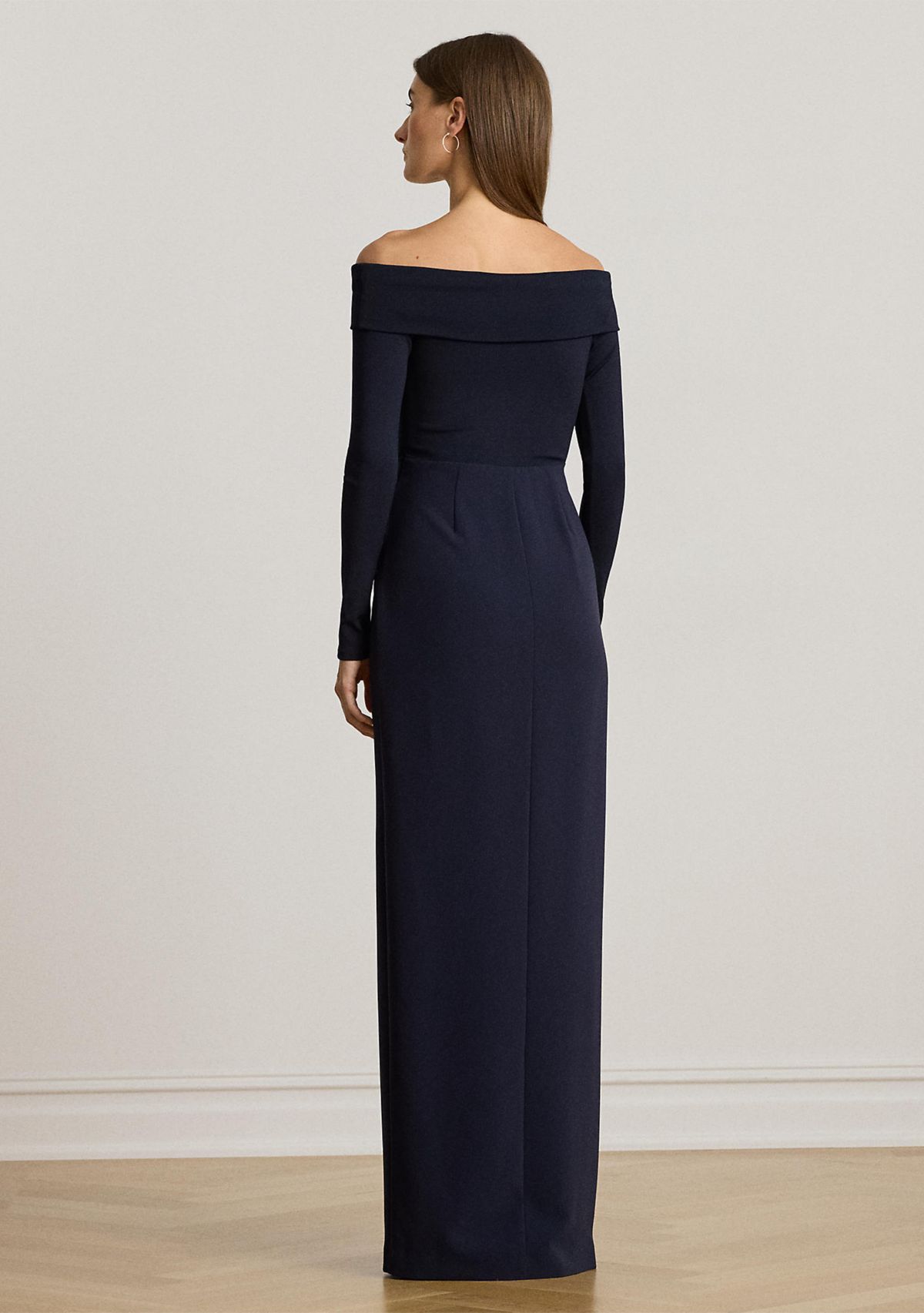 Rib-Knit & Crepe Off-the-Shoulder Gown