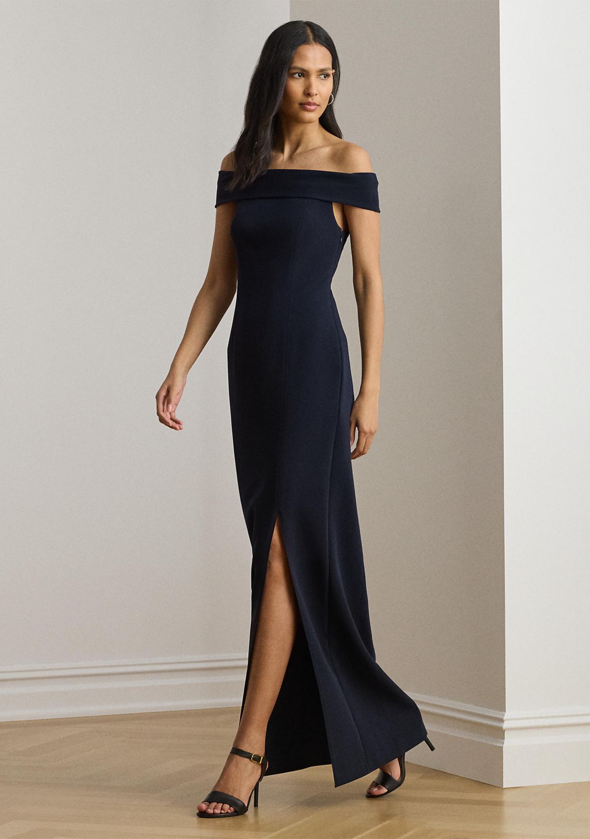 Crepe Off-the-Shoulder Gown