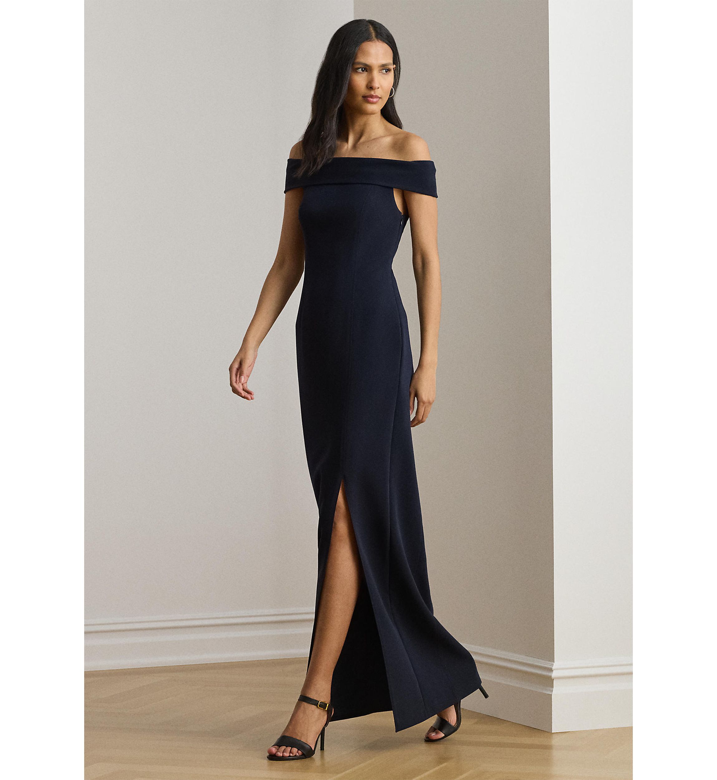Crepe Off-the-Shoulder Gown