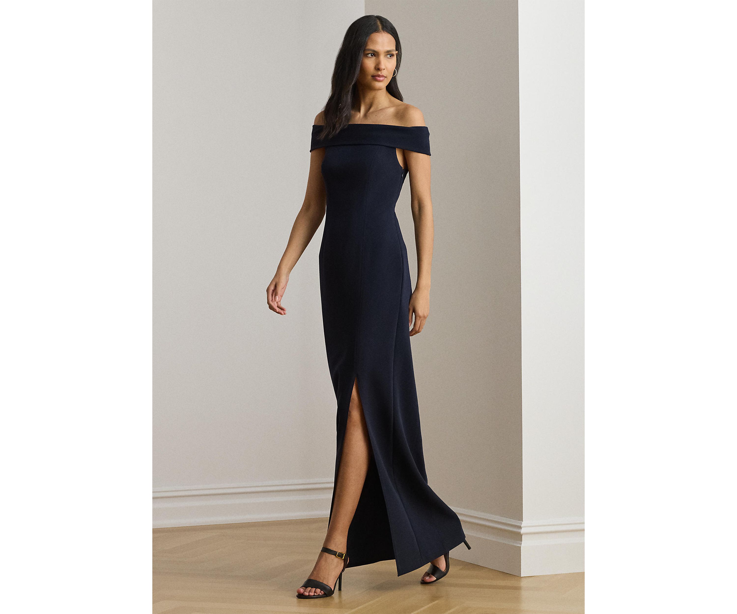 Crepe Off-the-Shoulder Gown