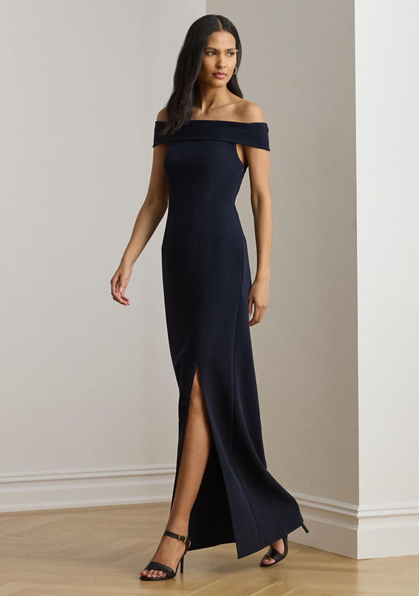Crepe Off-the-Shoulder Gown