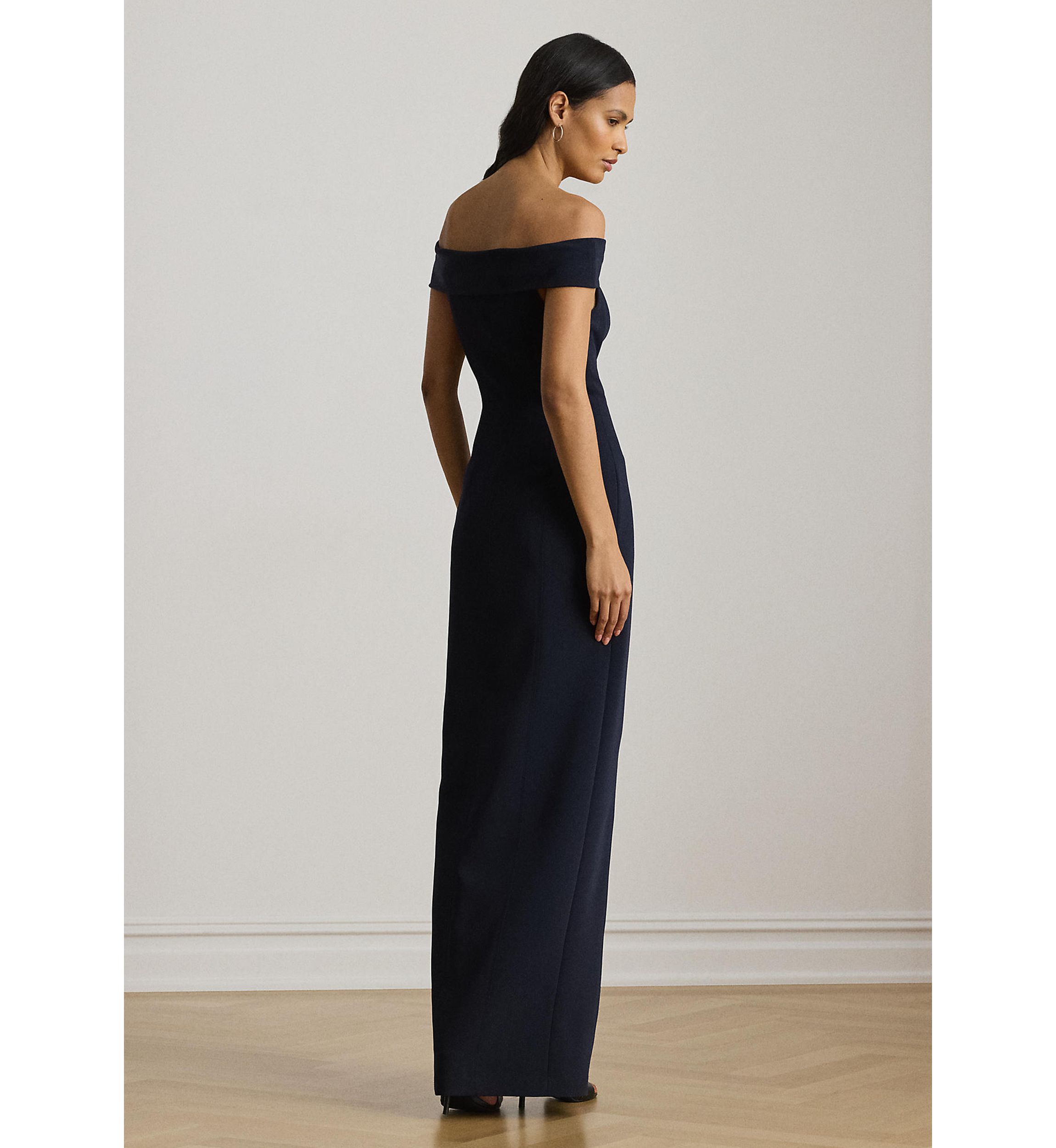 Crepe Off-the-Shoulder Gown