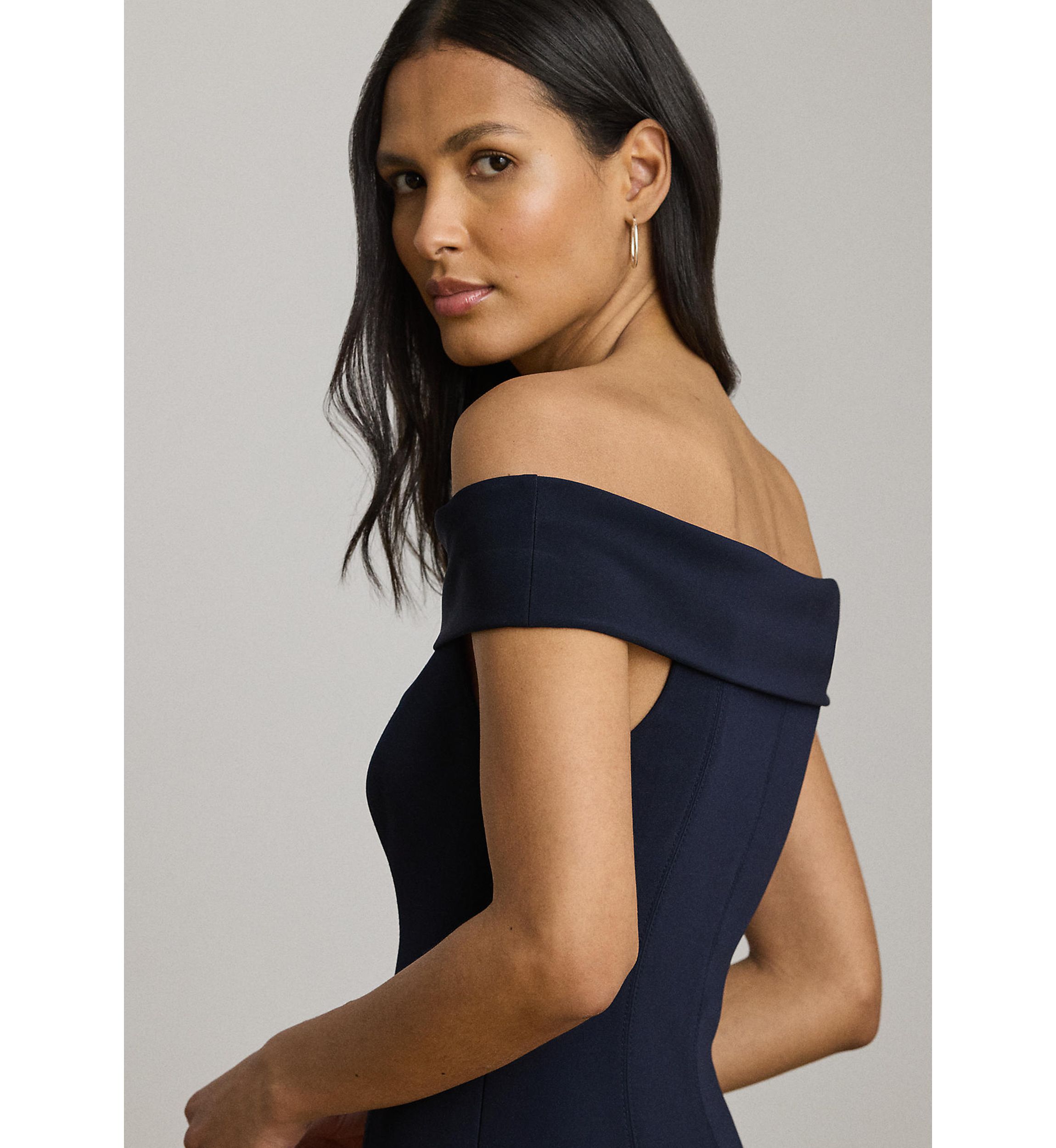 Crepe Off-the-Shoulder Gown