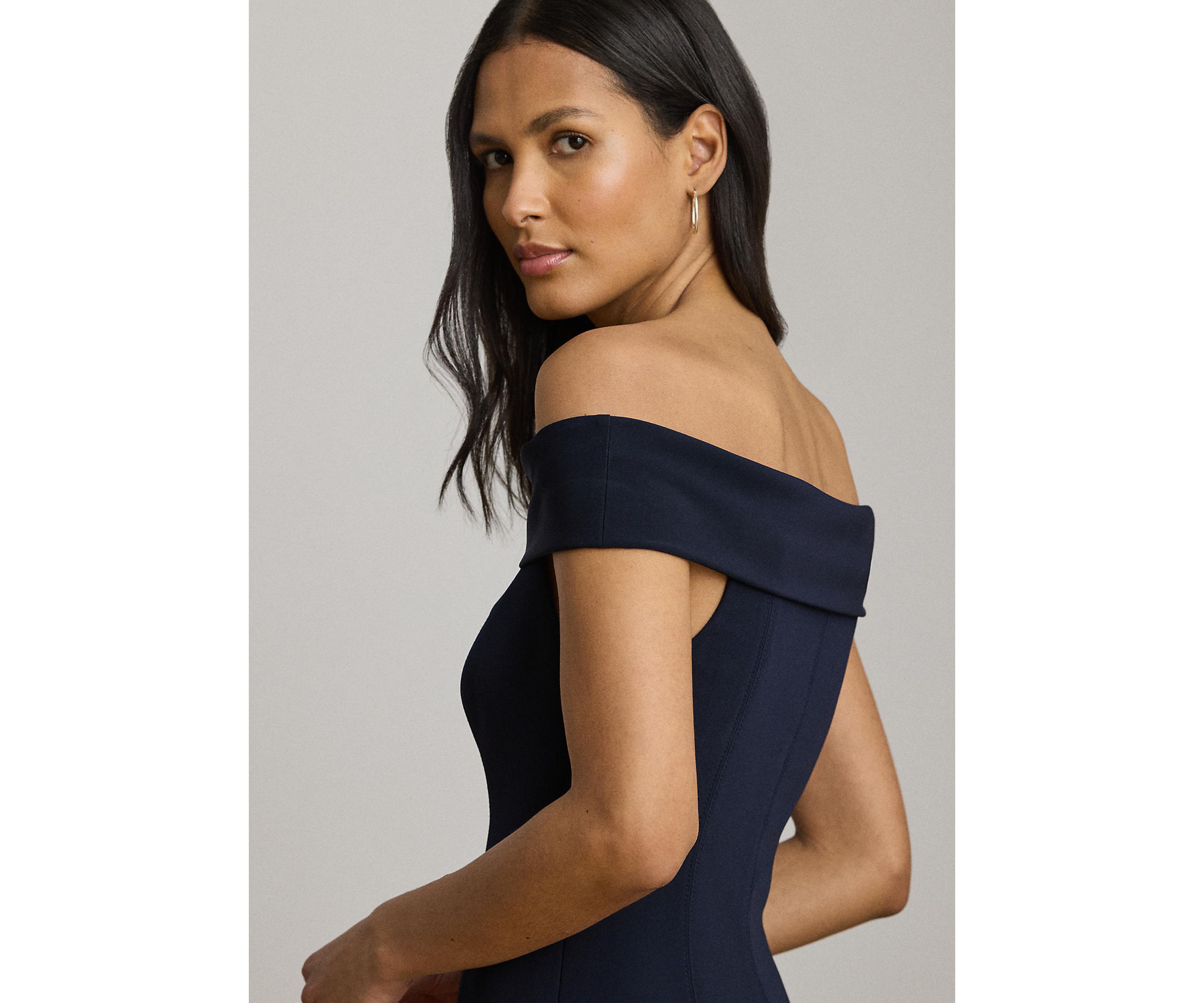 Crepe Off-the-Shoulder Gown