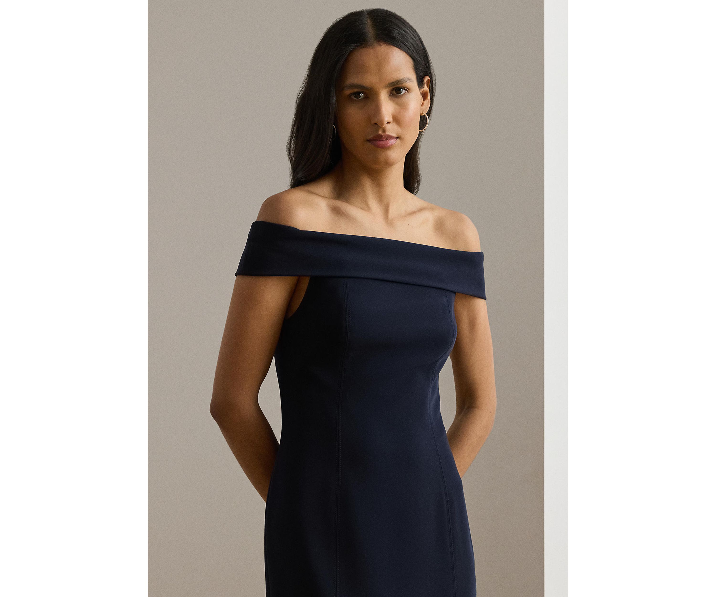 Crepe Off-the-Shoulder Gown