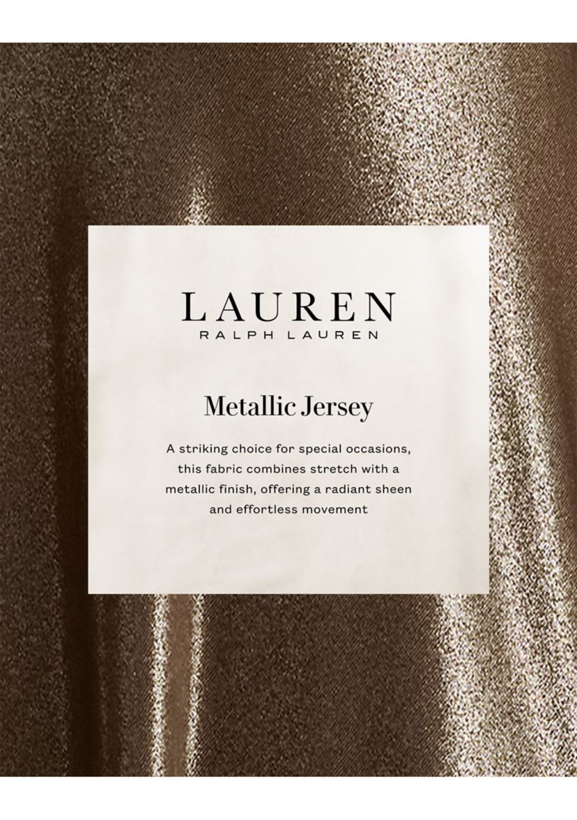 Metallic Jersey Twist-Front Cape Gown