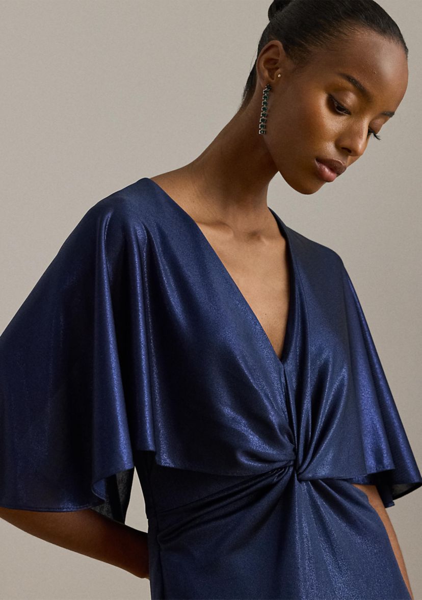 Lauren Ralph Lauren Metallic Jersey Twist-Front Cape Gown | Belk