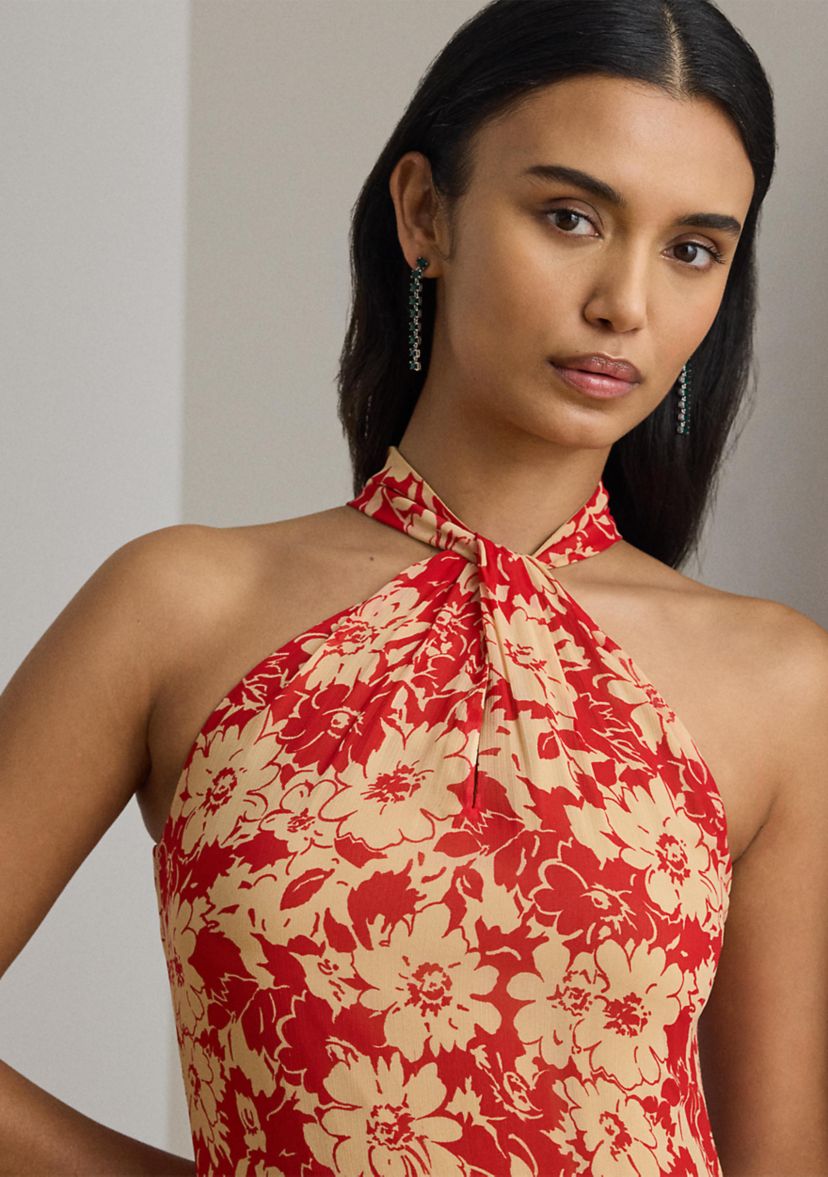 ralph lauren floral halter dress $260 Ralph Lauren Women's Green Floral Halter-Neck A-Line Dress Size 14
