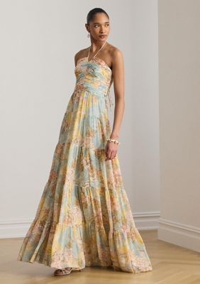 Lauren Ralph Lauren Women's Floral Georgette Tiered Halter Gown, 16