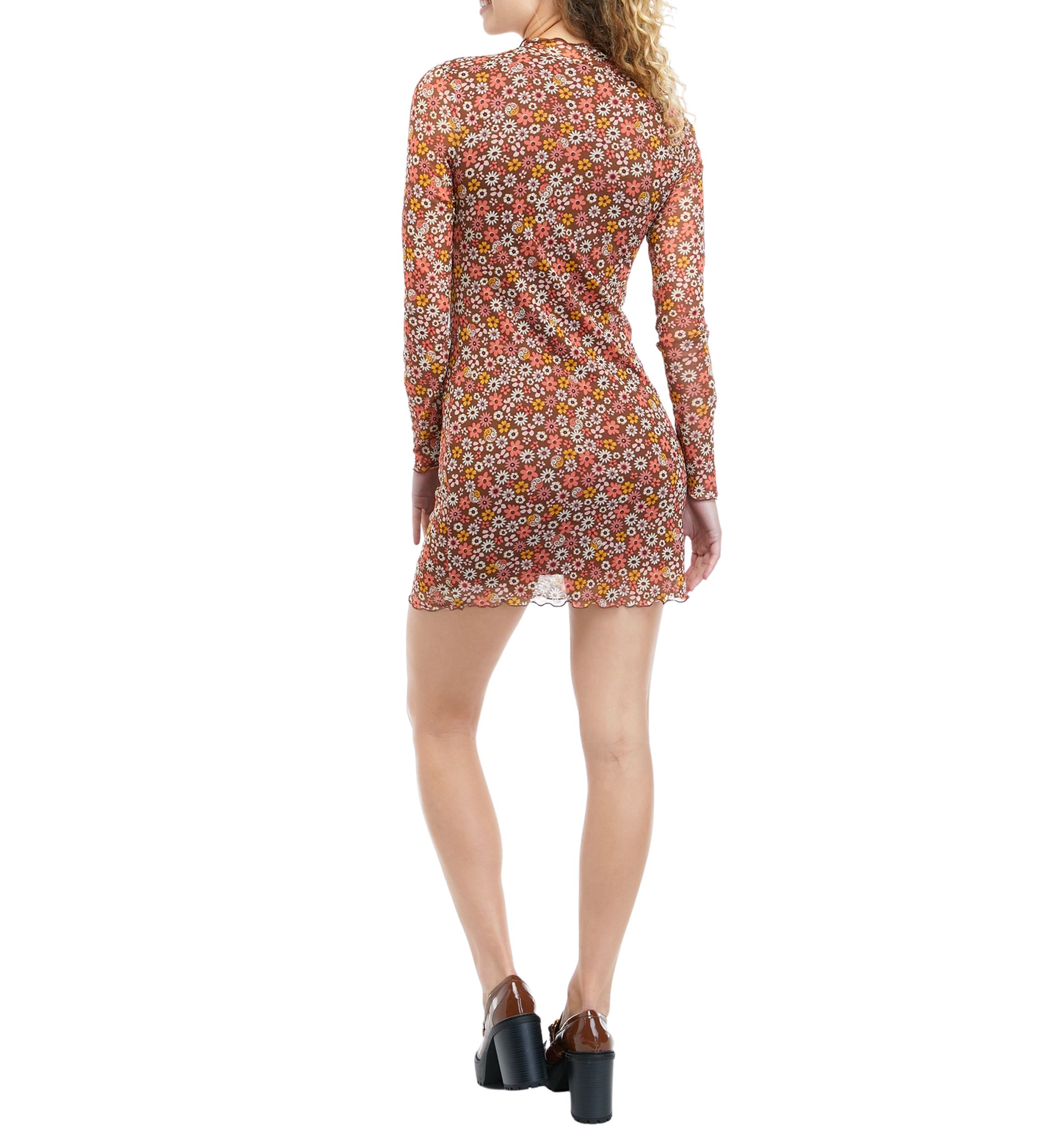 Juniors Long Sleeve Mock Neck Mesh Dress