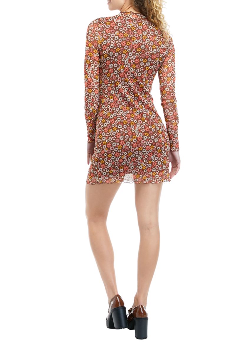 Juniors Long Sleeve Mock Neck Mesh Dress