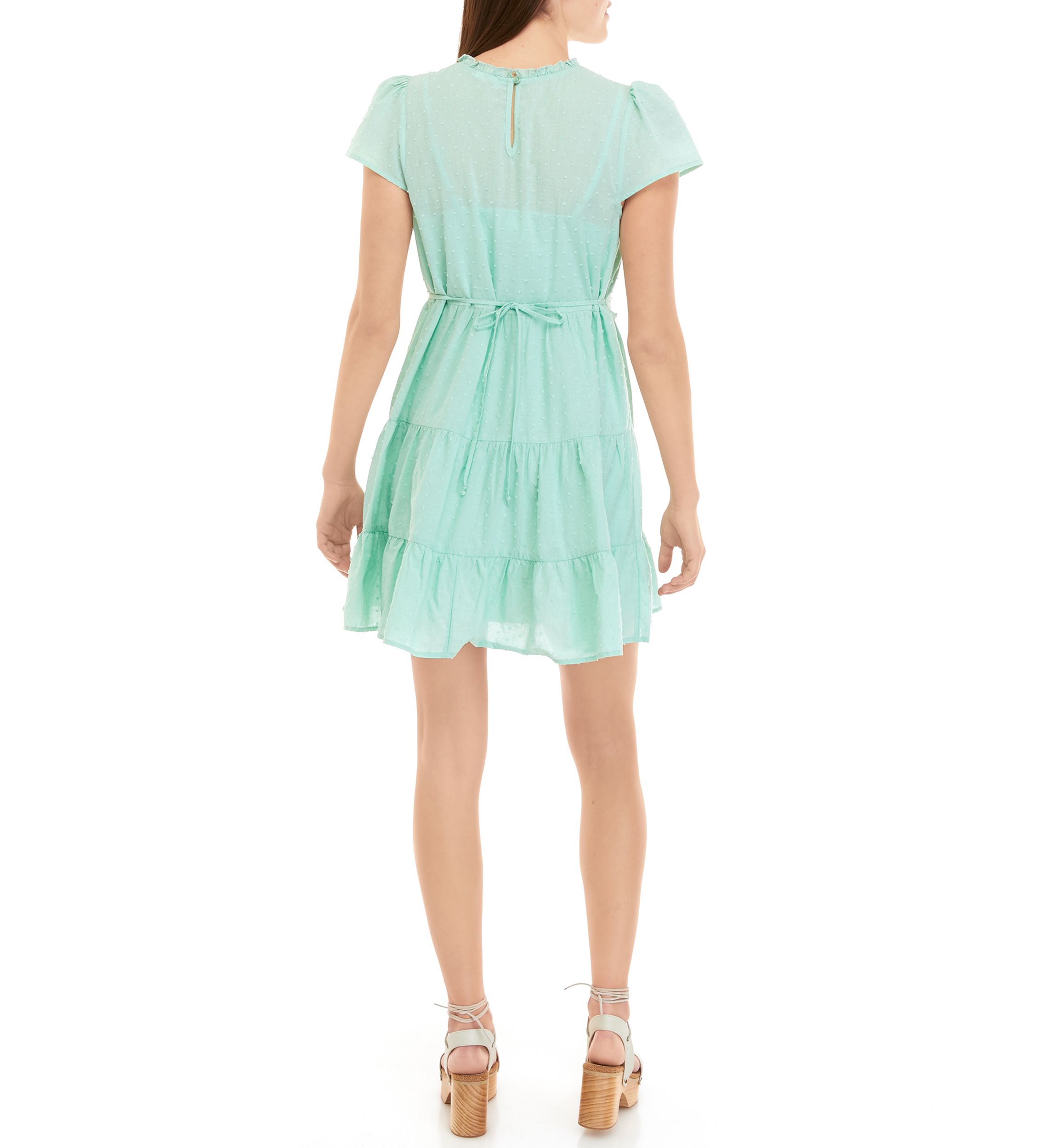 Juniors Flutter Sleeve Tiered Dress