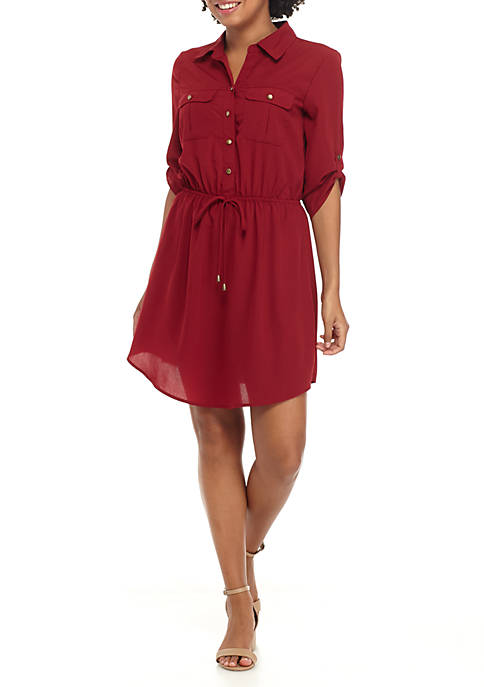 Roll Tab Button Front Shirtdress