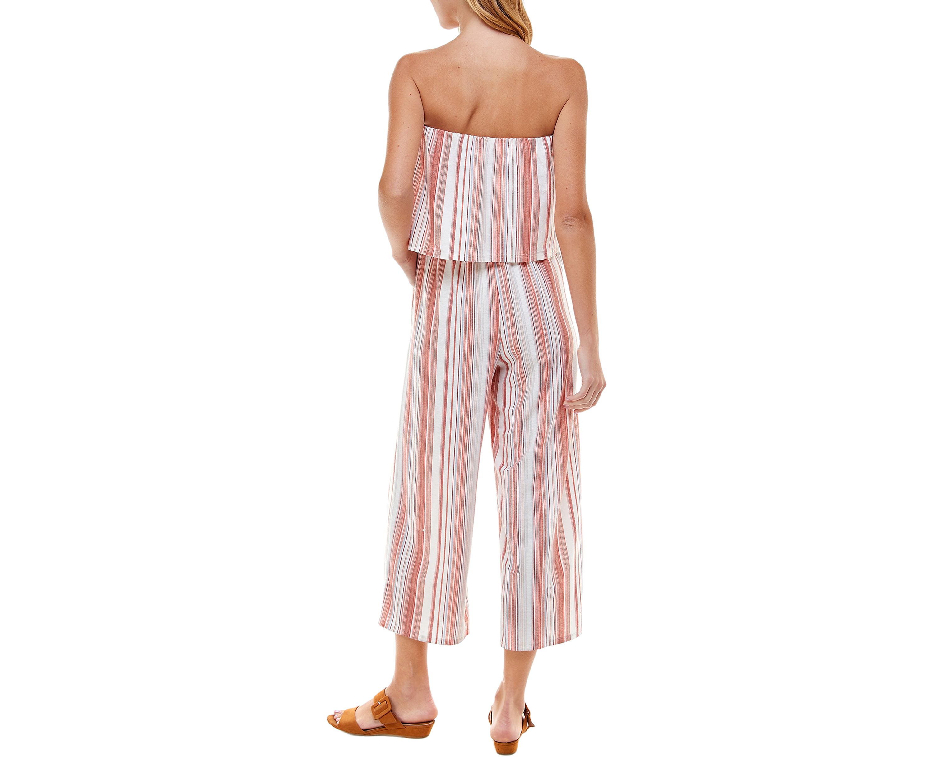 Juniors Strapless Striped Cropped Jumpsuit 