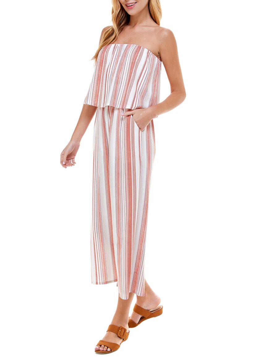 Juniors Strapless Striped Cropped Jumpsuit 