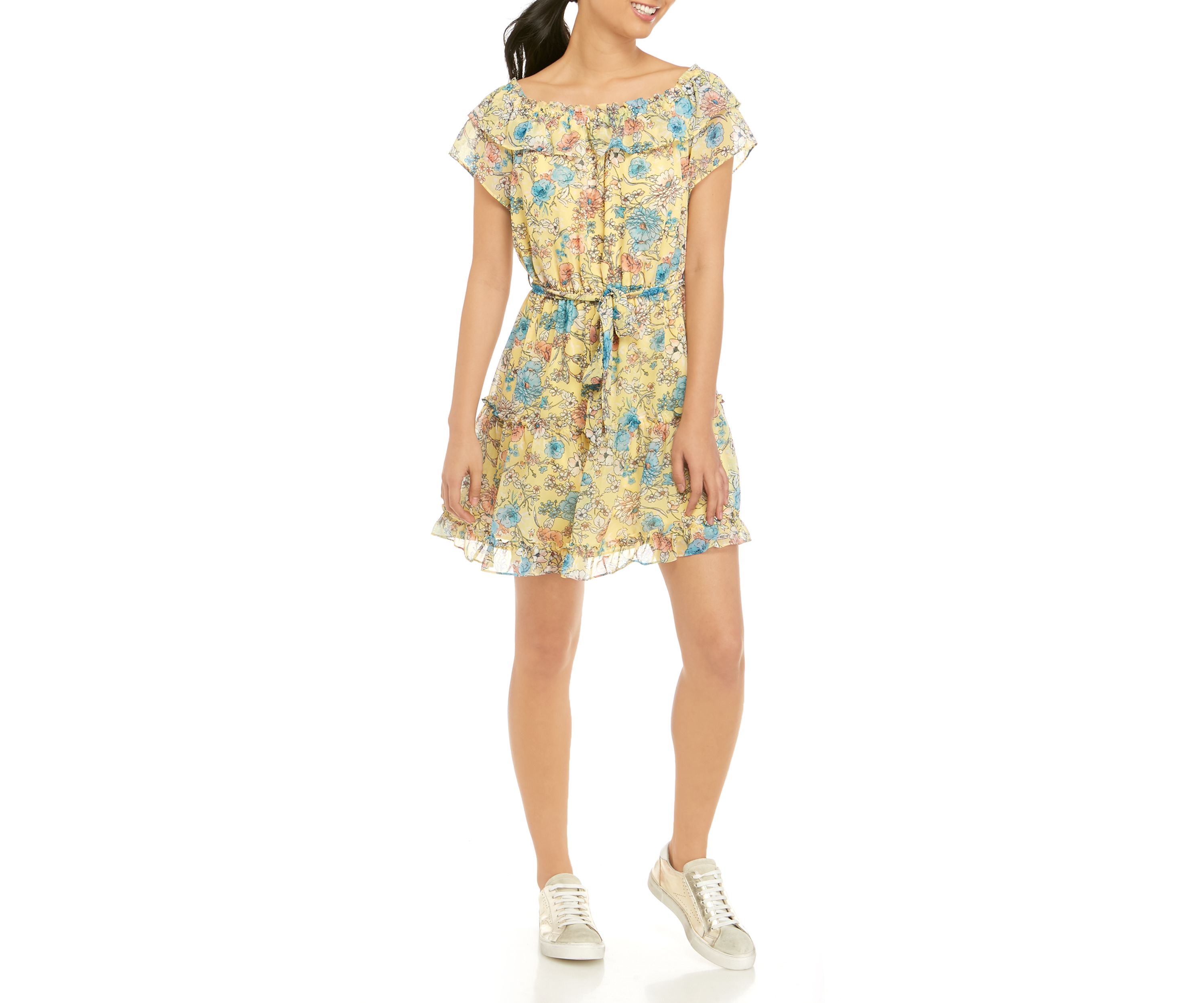 Juniors Ruffled Tie Waist Babydoll Dress