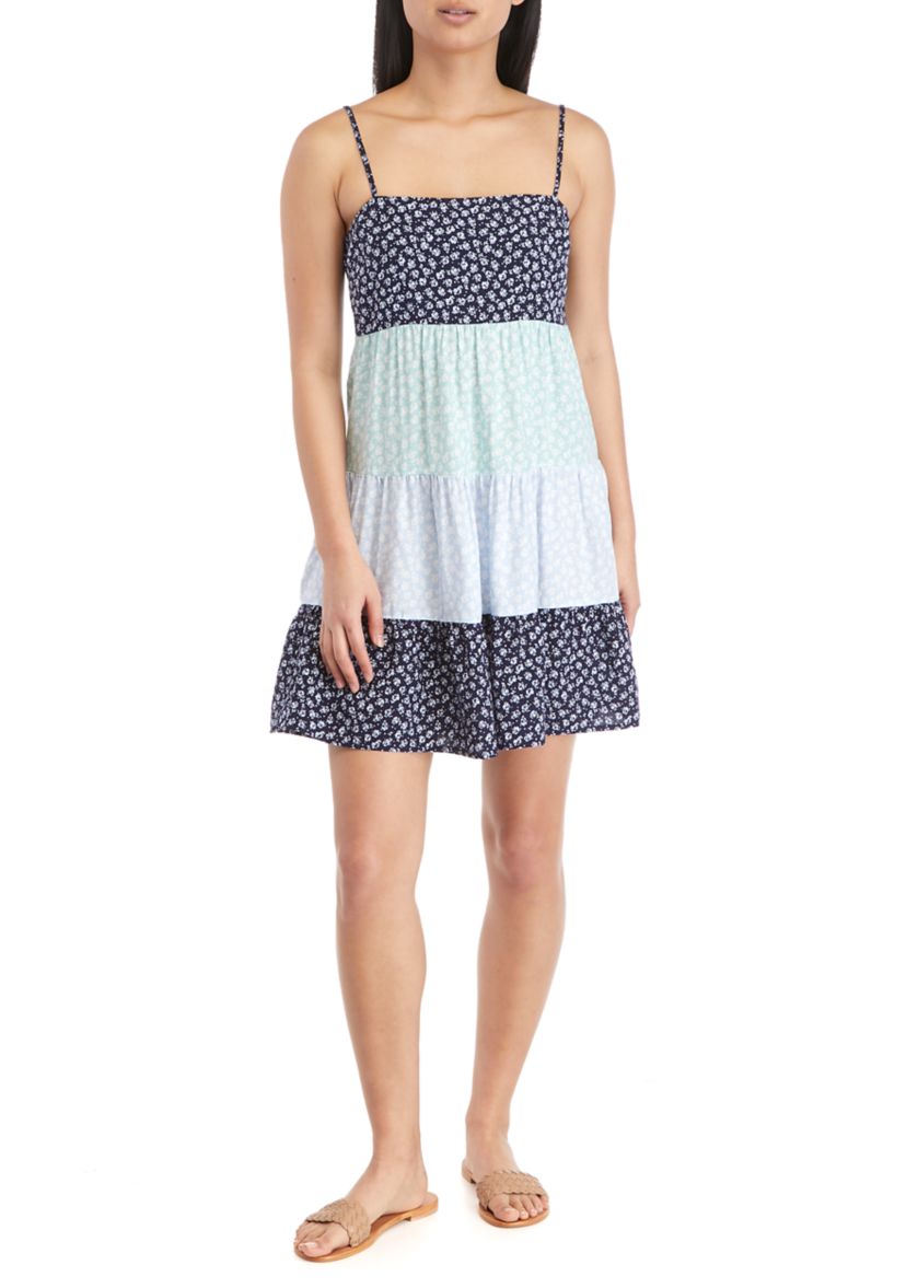 Juniors Spaghetti Strap Color Block Babydoll Dress