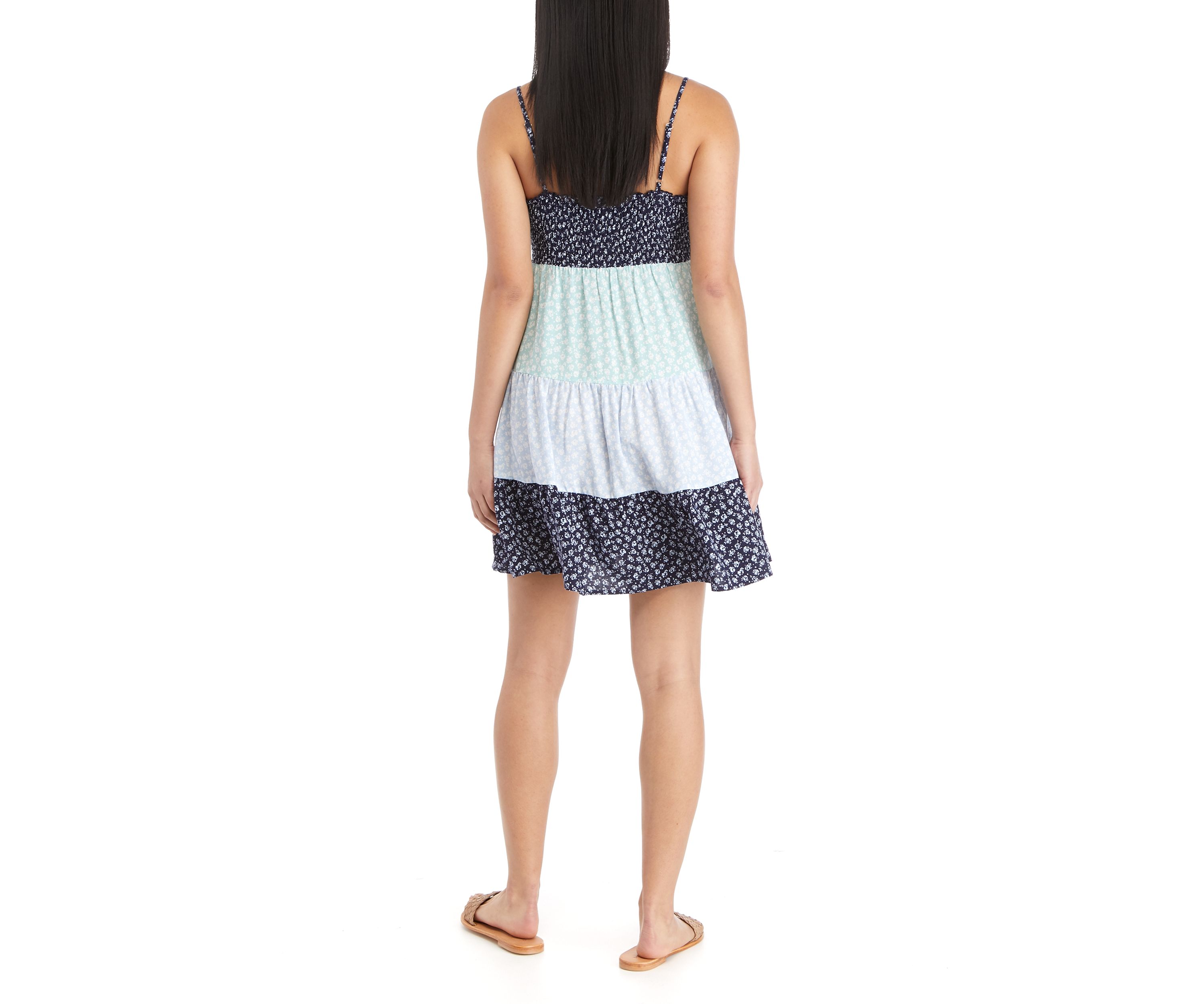 Juniors Spaghetti Strap Color Block Babydoll Dress