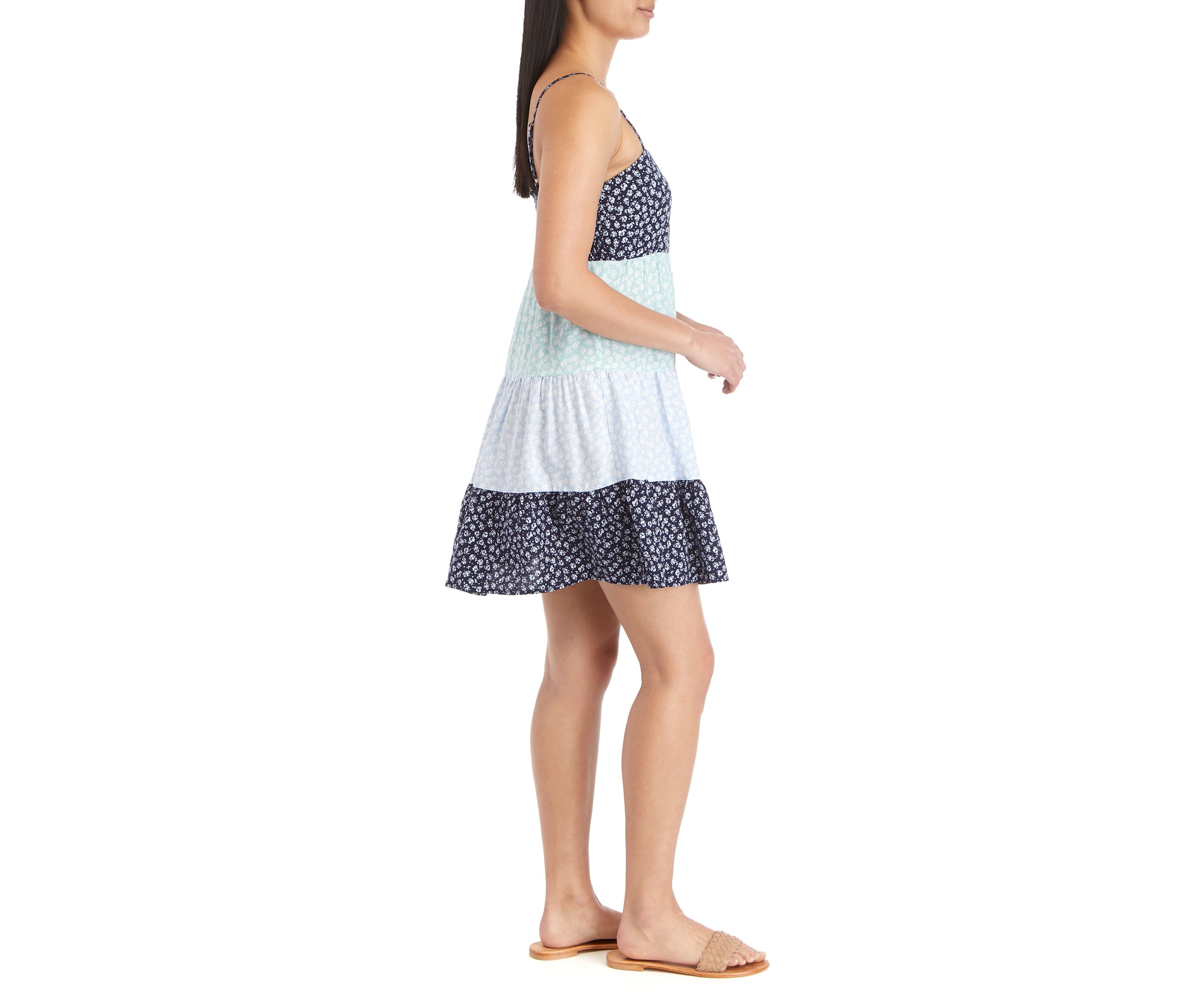 Juniors Spaghetti Strap Color Block Babydoll Dress