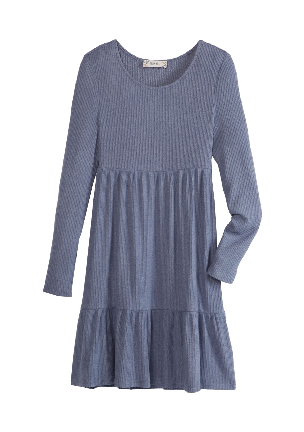 Juniors Long Sleeve Hacci Rib Babydoll Dress 