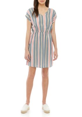 bebop sleeveless button front stripe shirt dres
