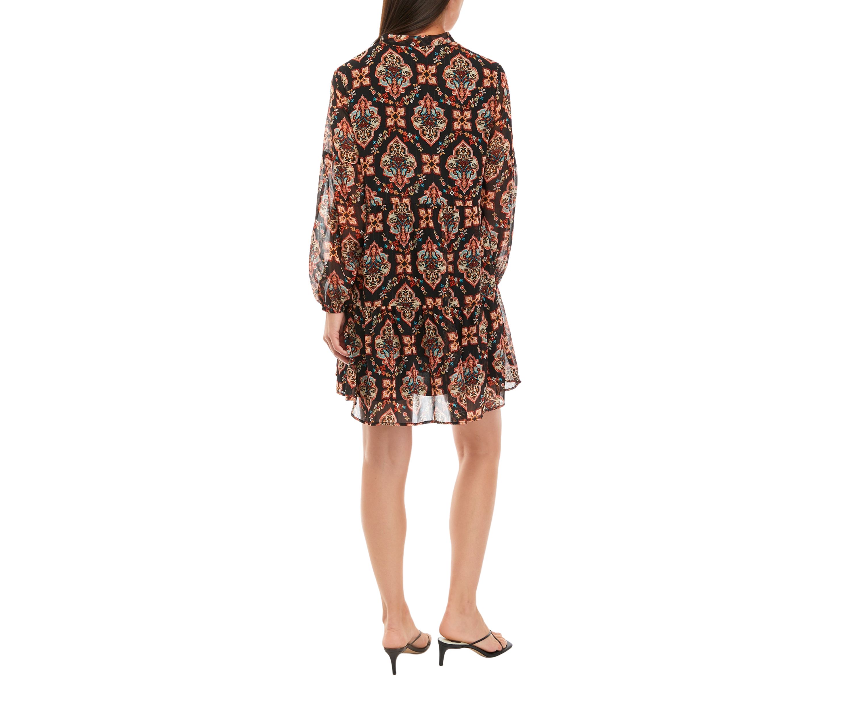 Womens Tie Neck Printed Chiffon A-Line Dress