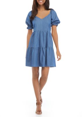 Luxologyâ¢ Women's Puff Sleeve Denim Babydoll Dress | belk